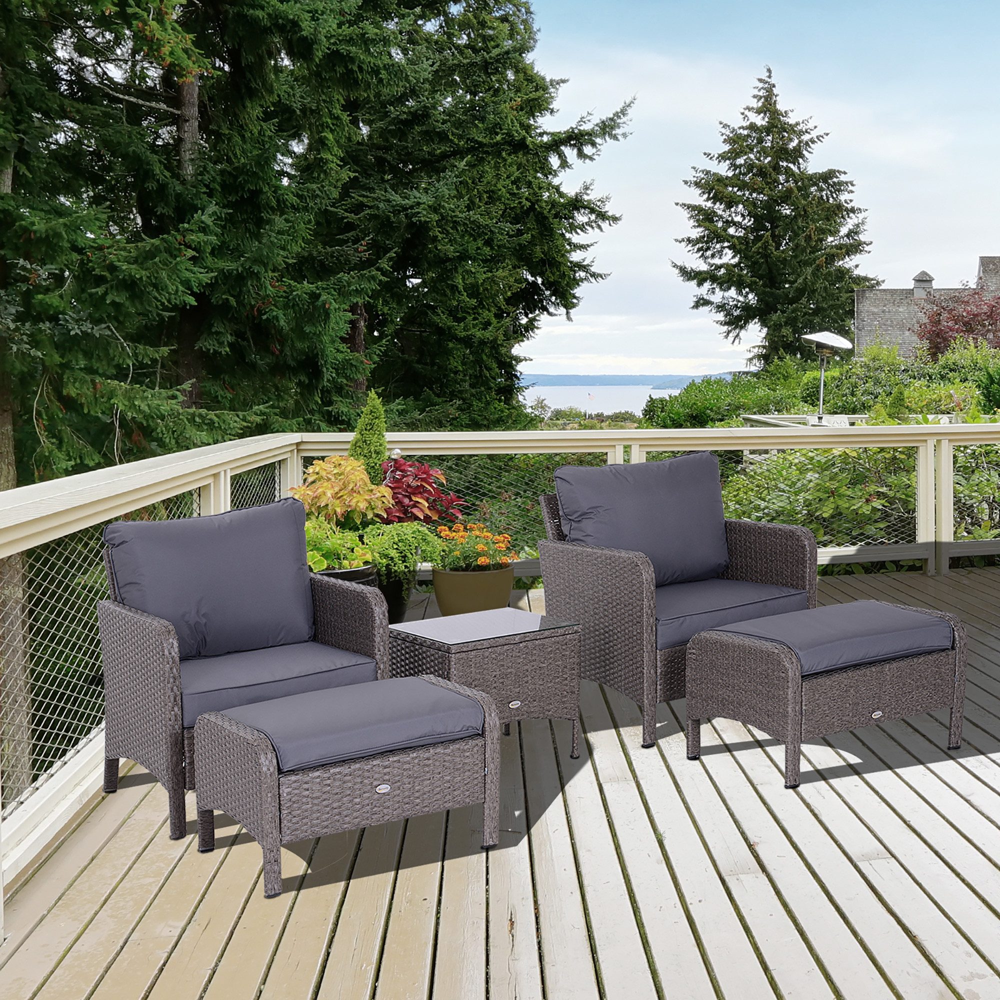 Outsunny Sitzgruppe 5-tlg. Polyrattan Gartenmöbel mit Kissen, (Gartenset, 5-tlg., Sitzset), L71 x B67 x H75 cm Dunkelgrau