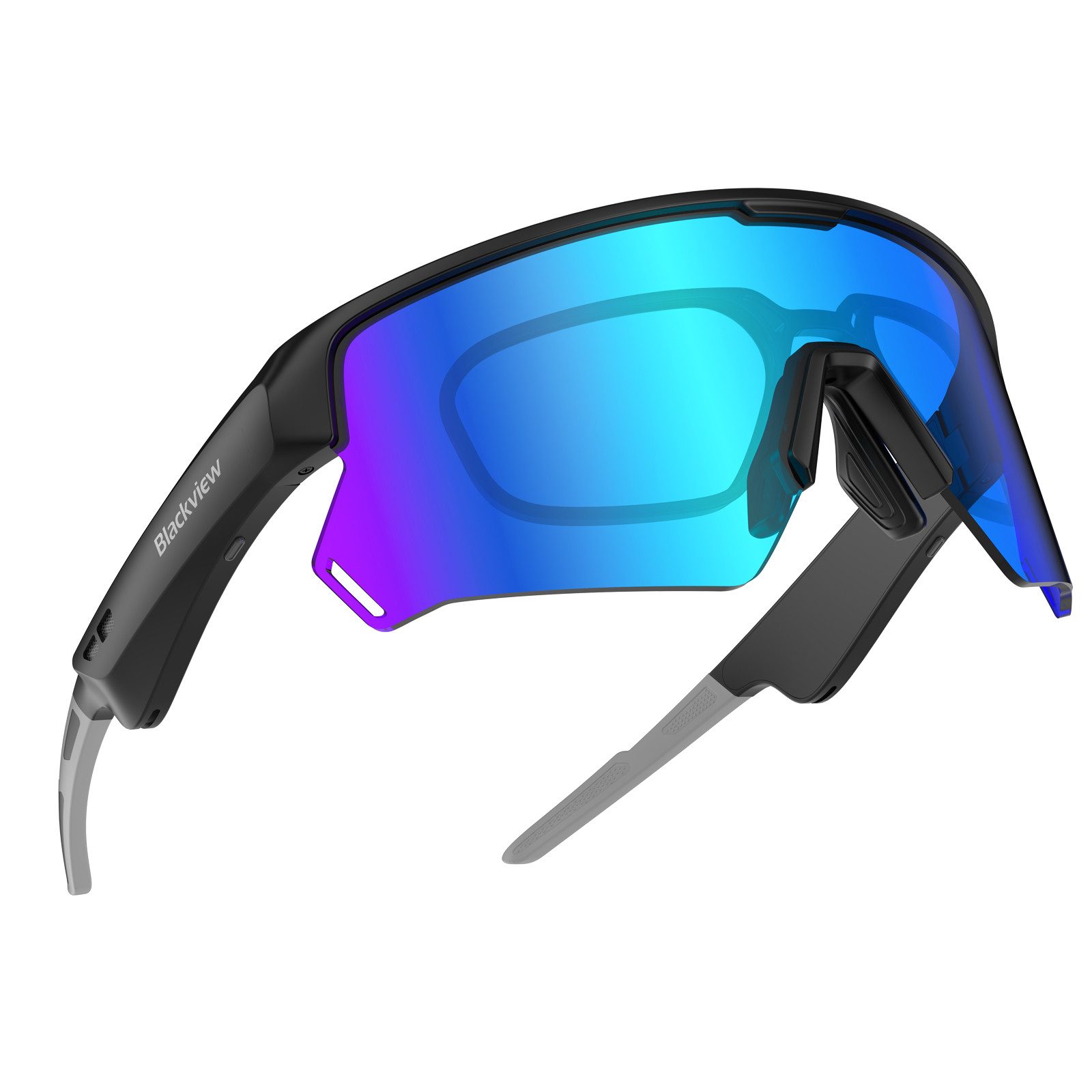 blackview Sportbrille D2 Fahrradbrille mit integriertem Bluetooth-Kopfhörer, IP54, UV400, Open-Ear-Akustik, Belüftungsdesign, Physiche Tasten