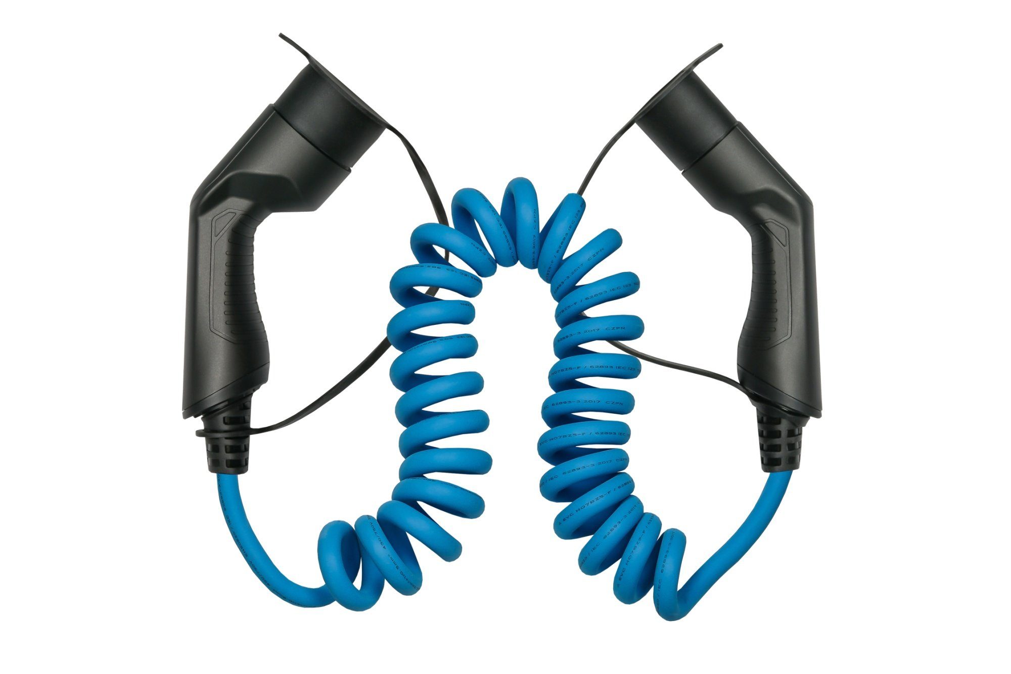 Kabelmeister E-Auto-Ladekabel Mode 3, Typ 2,3-phasig,16A,11kW,Spiralkabel,blau,5m Elektroauto-Ladegerät