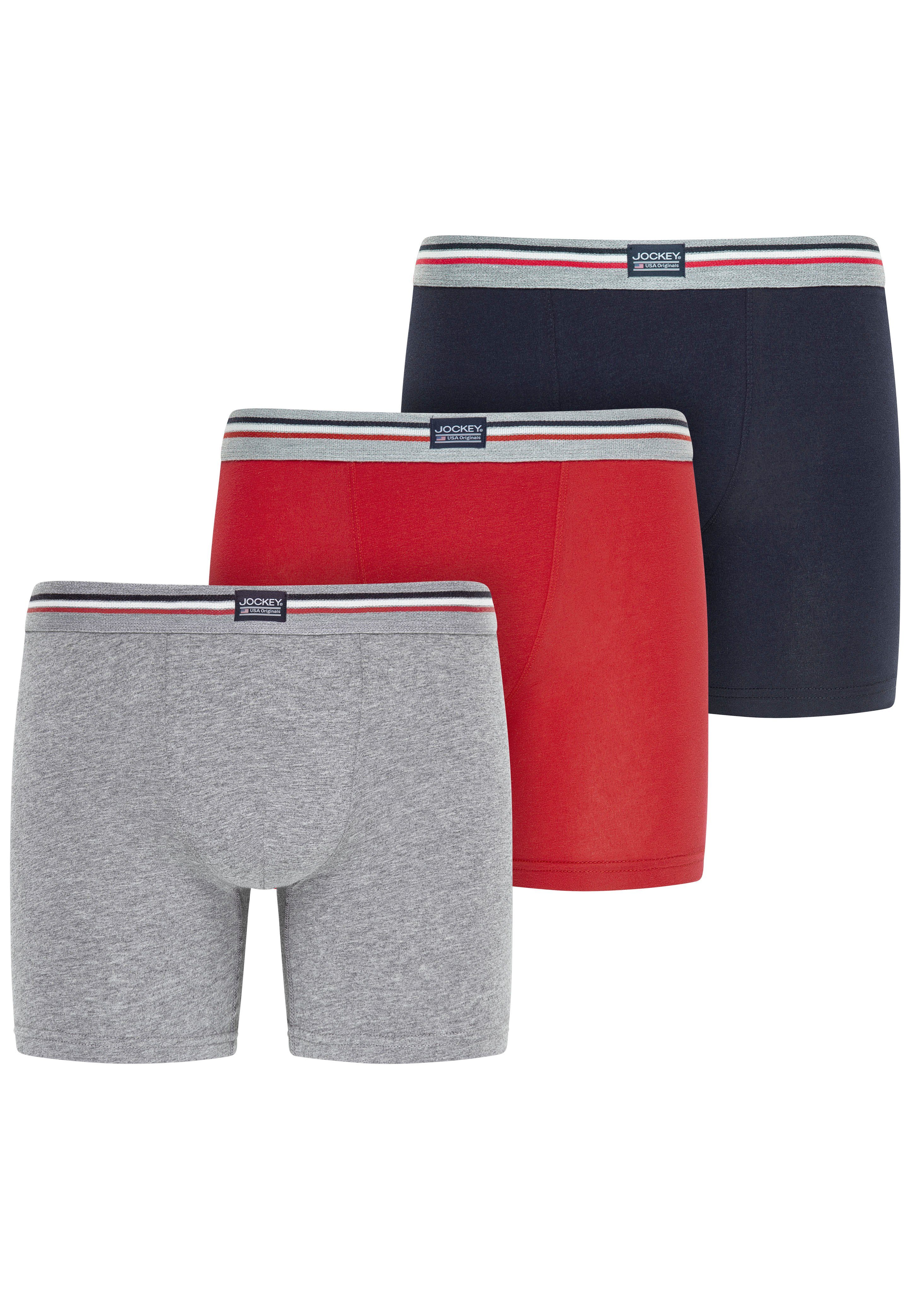 Jockey Trunk Cotton Stretch (3er Pack) Mittlere Bundhöhe, längeres Bein, Logobund