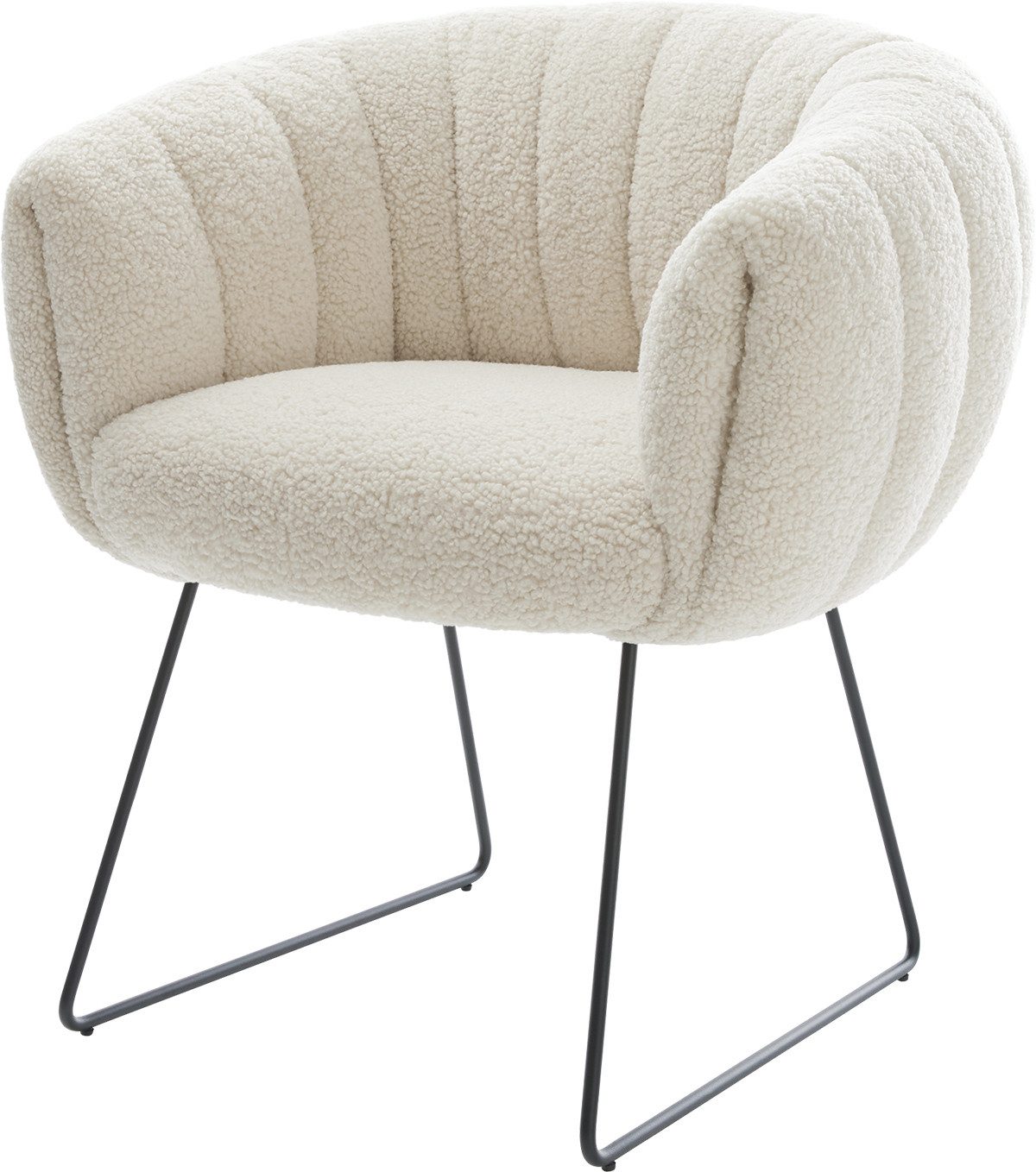 DELIFE Polsterstuhl Jada-Flex, Kufengestell Schwarz Teddystoff Beige Taschenfederkern