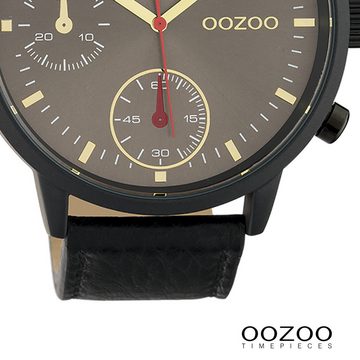 OOZOO Quarzuhr Oozoo Unisex Armbanduhr Timepieces Analog, Damen, Herrenuhr rund, extra groß (50mm) Lederarmband schwarz, Fashion