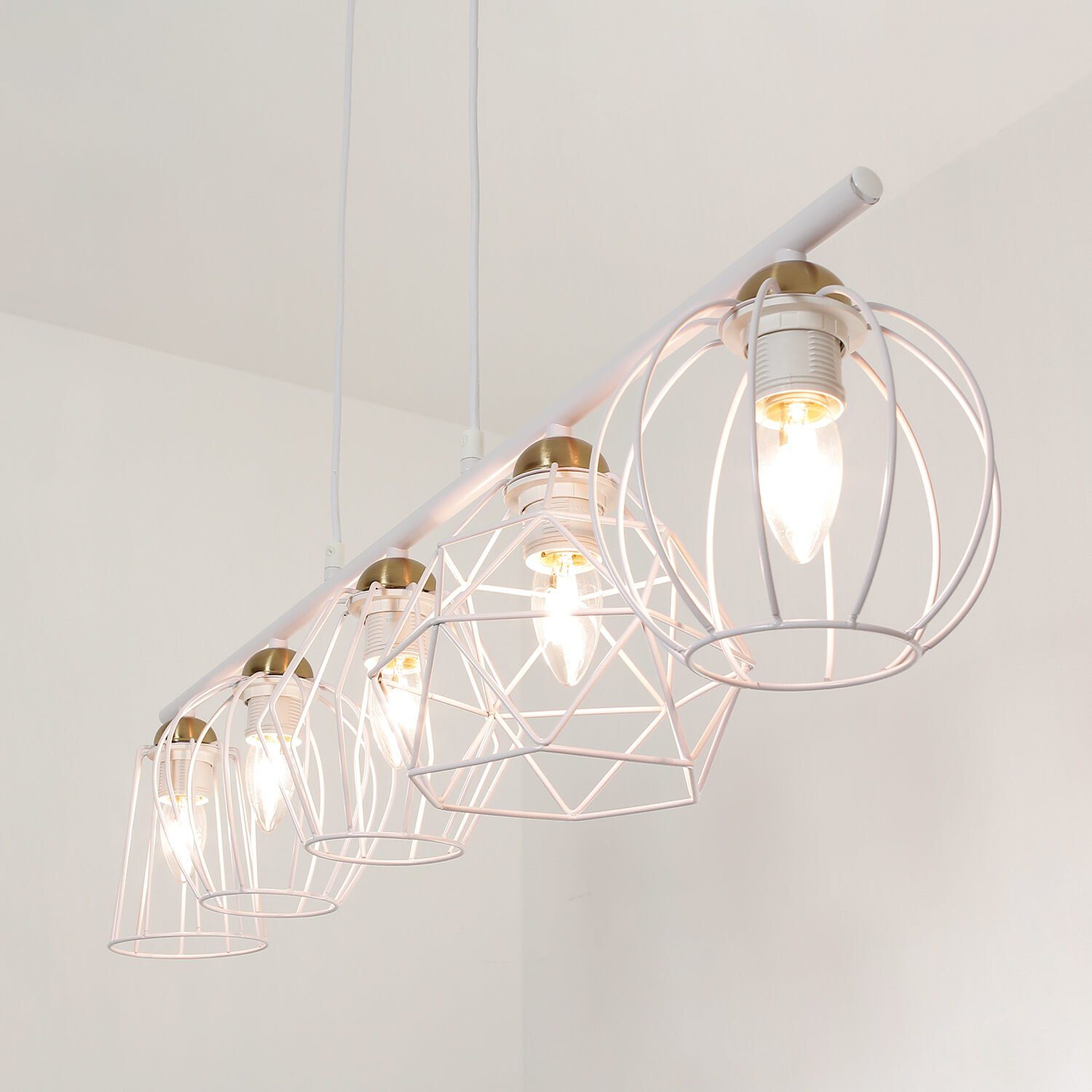 Licht-Erlebnisse Pendelleuchte GALAXY, ohne Leuchtmittel, Design Hängelampe Weiß Drahtgestell 5-flammig stylisch
