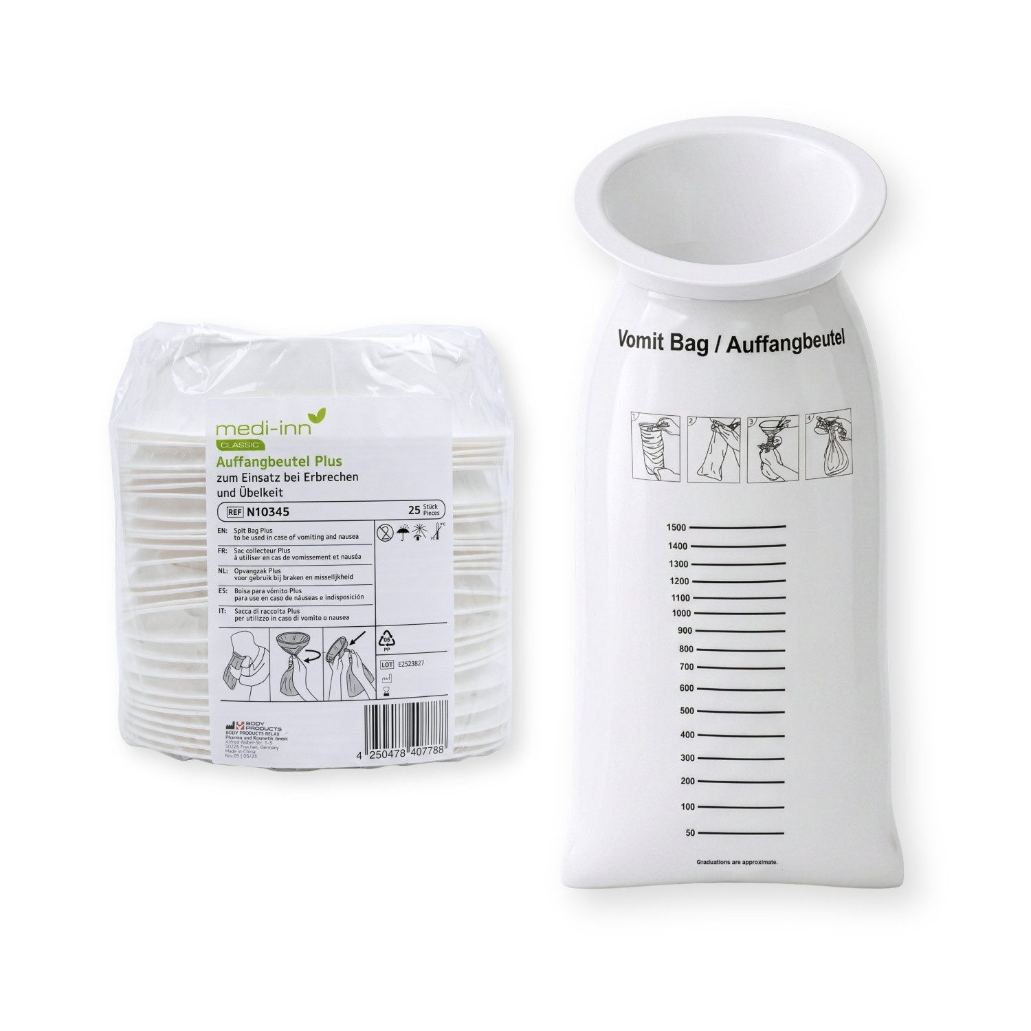Medi-Inn CLASSIC Spucktuch Auffangbeutel Plus, Brechbeutel, Spuckbeutel, 1500 ml, (25-tlg), mit Mundstück