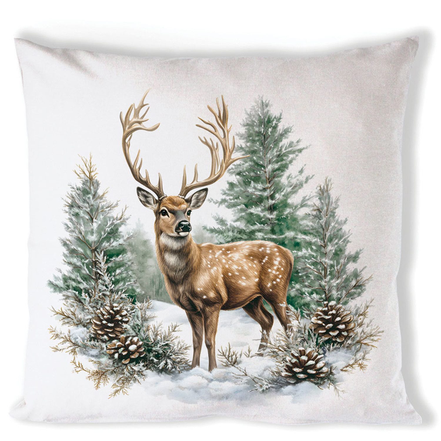 Ambiente® Dekokissen Winter stag, Dekokissen Kissenbezüge ohne Füllung Baumwolle 40x40 cm