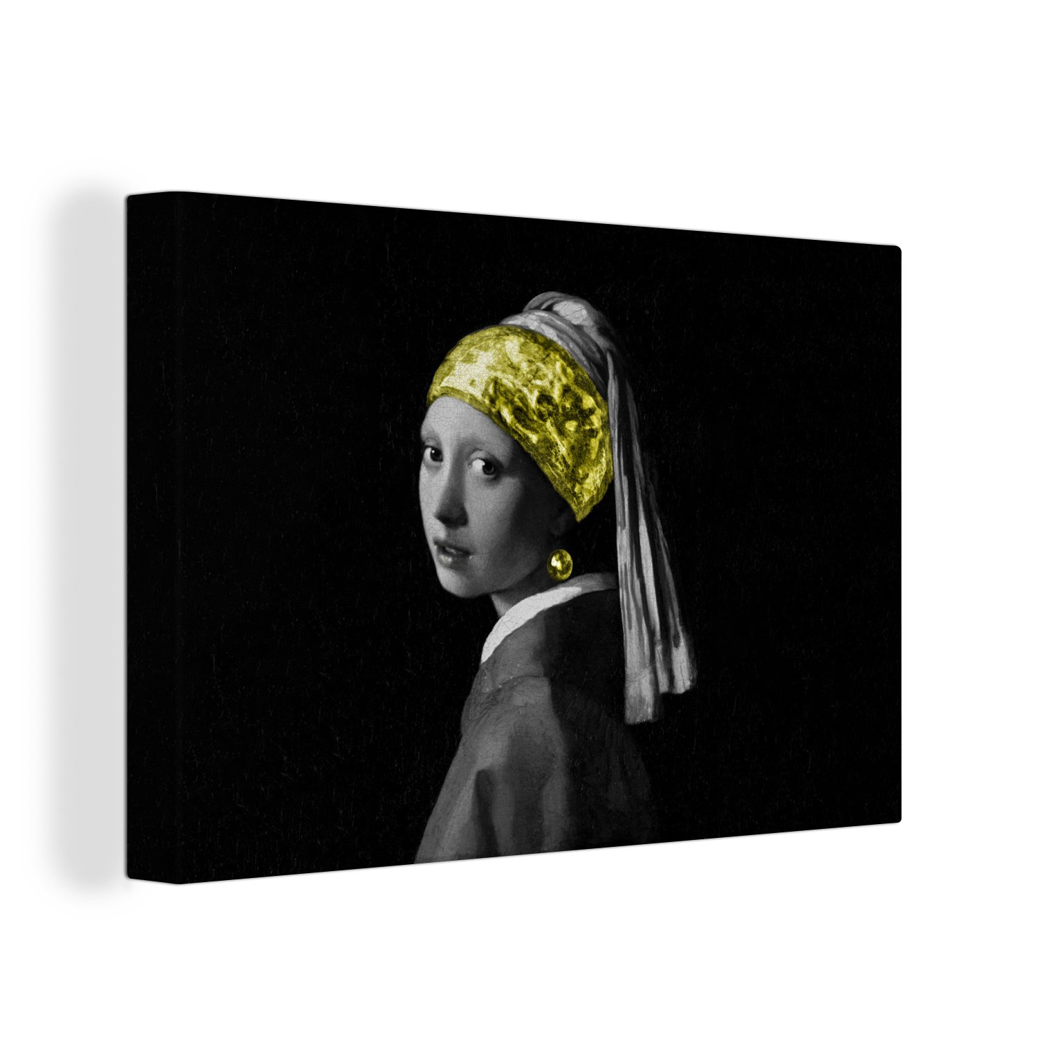 OneMillionCanvasses® Gemälde Mädchen mit Perlenohrring - Gold - Stirnband, (1 St), Wandbild Leinwandbilder, Aufhängefertig, Wanddeko, 30x20 cm