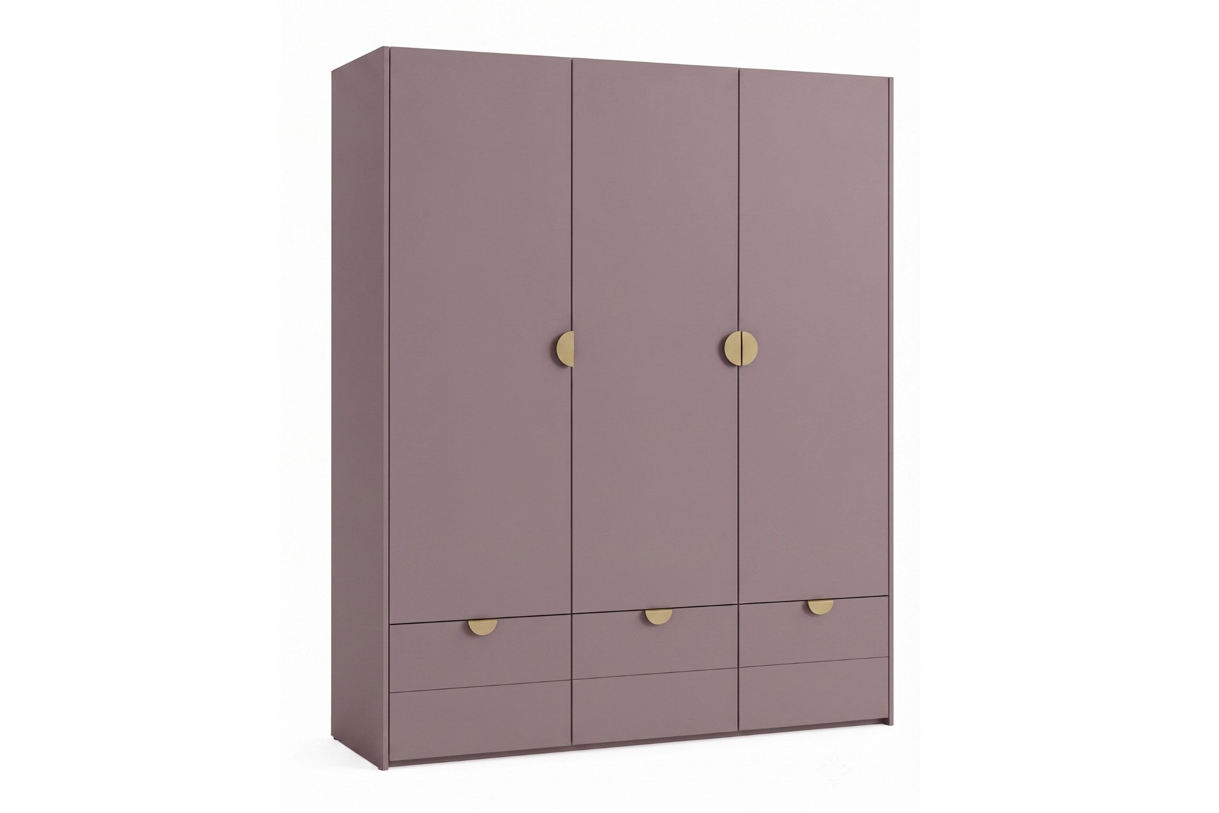 Deine Möbel 24 Kleiderschrank MORTY 3-türig mit 3 Schubladen und goldfarbenen Griffen, 180 cm breit (Set, 1-St., ideal für Schlafzimmer & Jugendzimmer, MORTY-Kollektion) Drehtürenschrank in Kaschmir oder Pflaume, mit 3 Schubladen