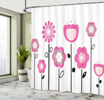 Abakuhaus Duschvorhang Moderner Digitaldruck mit 12 Haken auf Stoff Wasser Resistent Breite 175 cm, Höhe 180 cm, Pink und Weiß Blumen