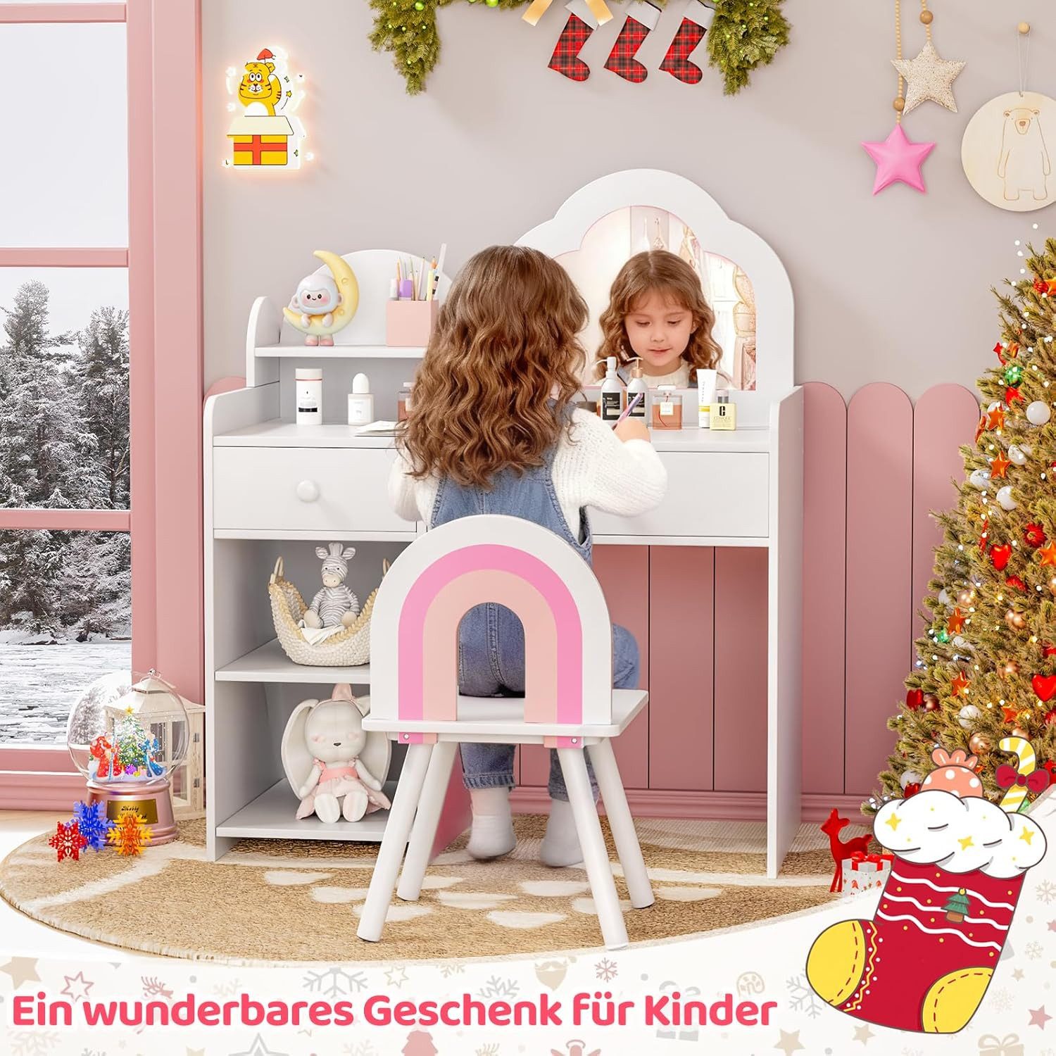 TLGREEN Schminktisch, Kinder Schminktisch mit Spiegel und Stuhl (Mädchen Sc günstig online kaufen