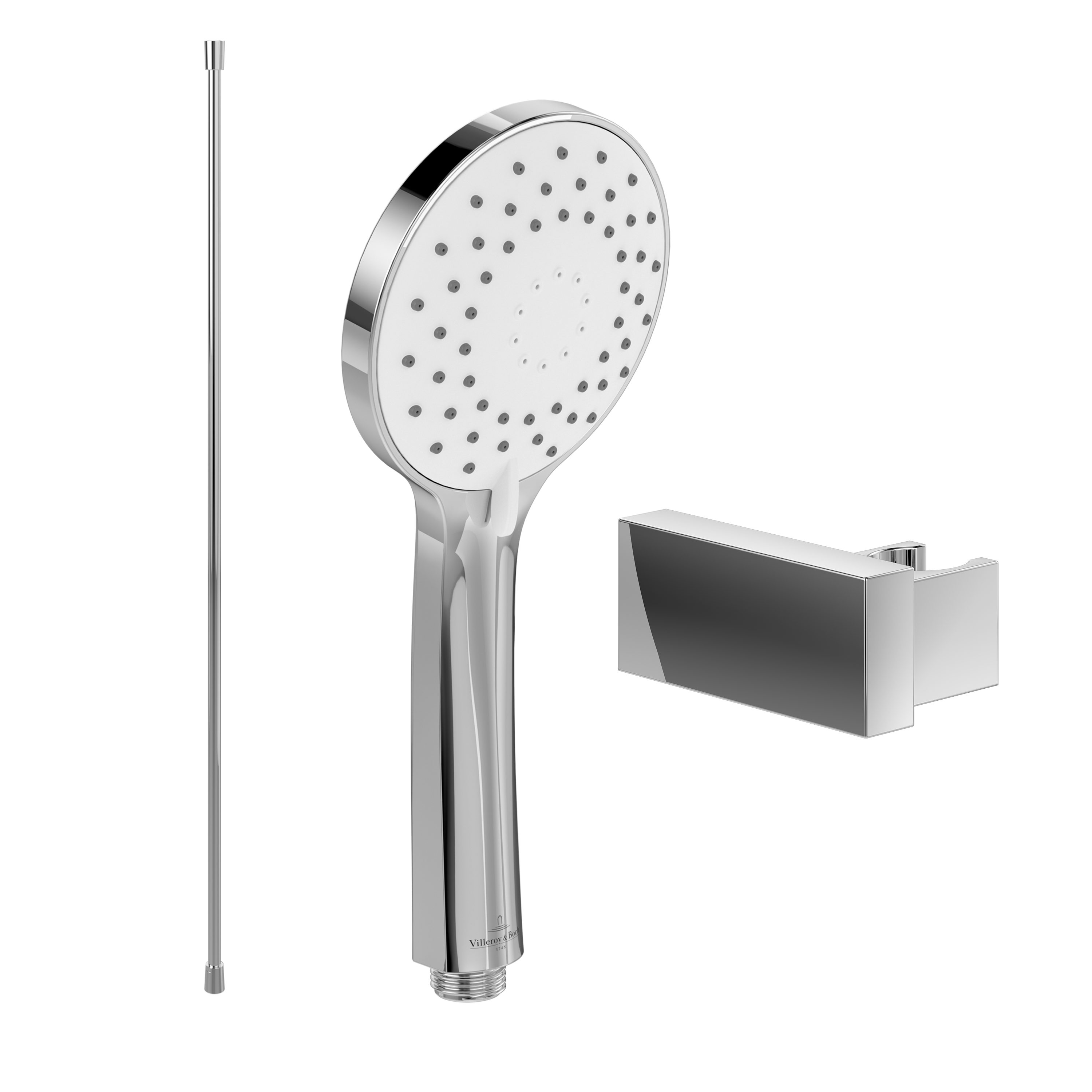 Villeroy & Boch Handbrause Universal Showers, Set aus Duschkopf, Halter (eckig) und Schlauch (1,60m), Chrom