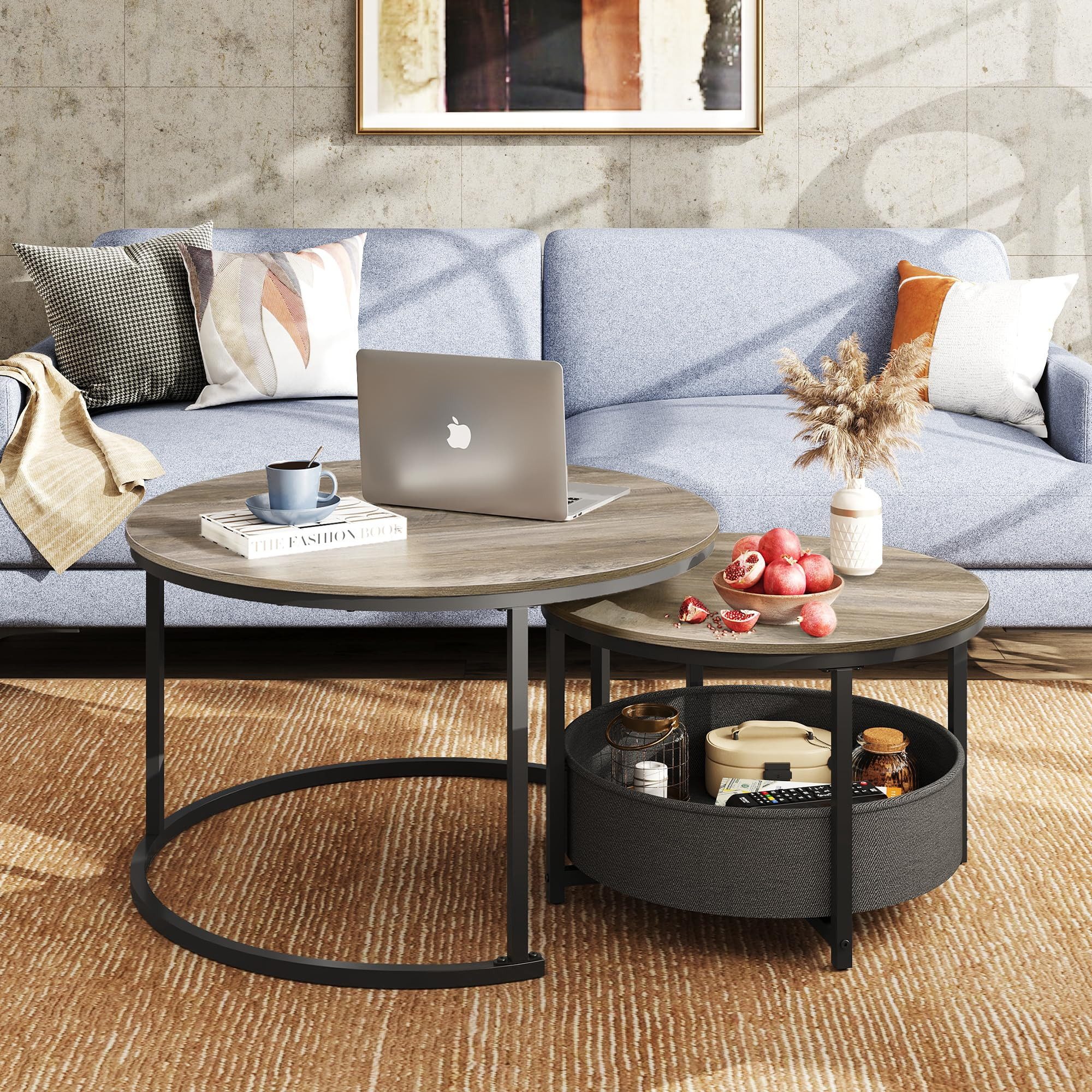 WLIVE Couchtisch Couchtisch 2er‑Satztisch rund mit Stauraum, (Beistelltisch günstig online kaufen