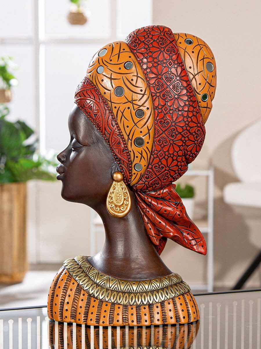MF Afrikafigur Dekofigur Nosta afrikanische Frau Büste orange braun Kunstharz (1 St)