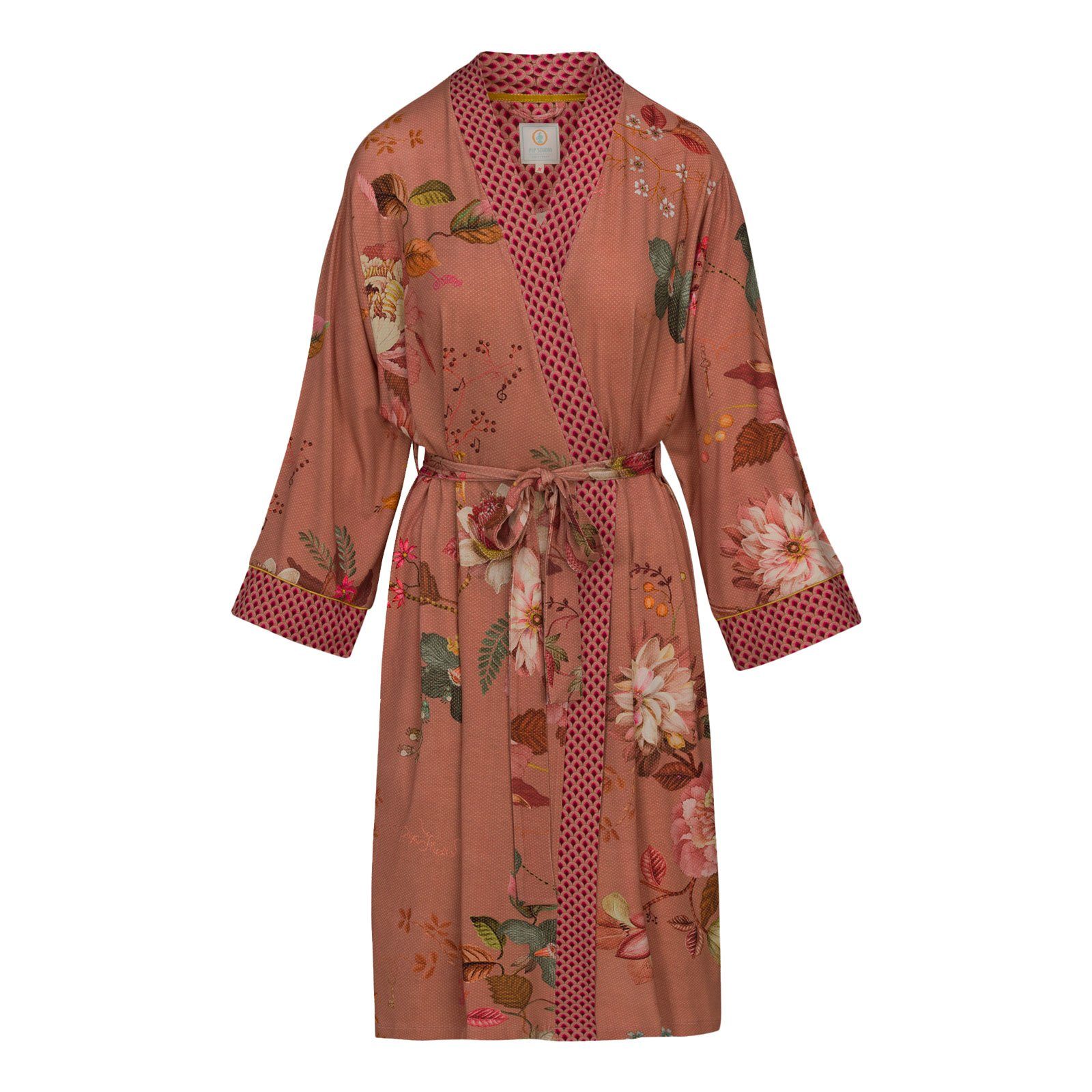 PiP Studio Kimono Naomi Tokyo Bouquet, wadenlang, Viskose, mit breitem Gürtel zum binden, Bindeverschluss, aus geschmeidigem Viskosejersey