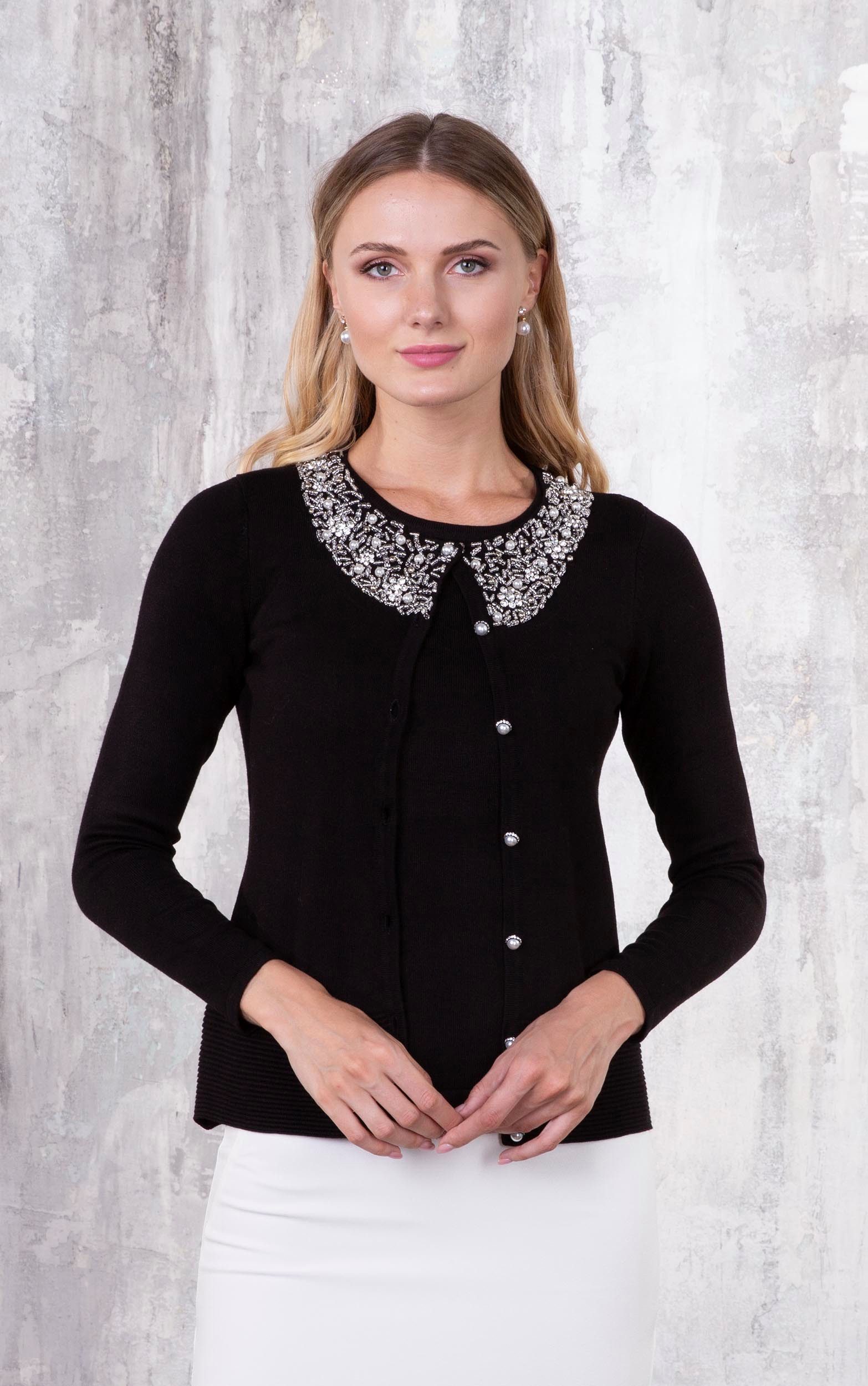 Passioni 2-in-1-Strickjacke Twinset mit Perlenverzierung günstig online kaufen