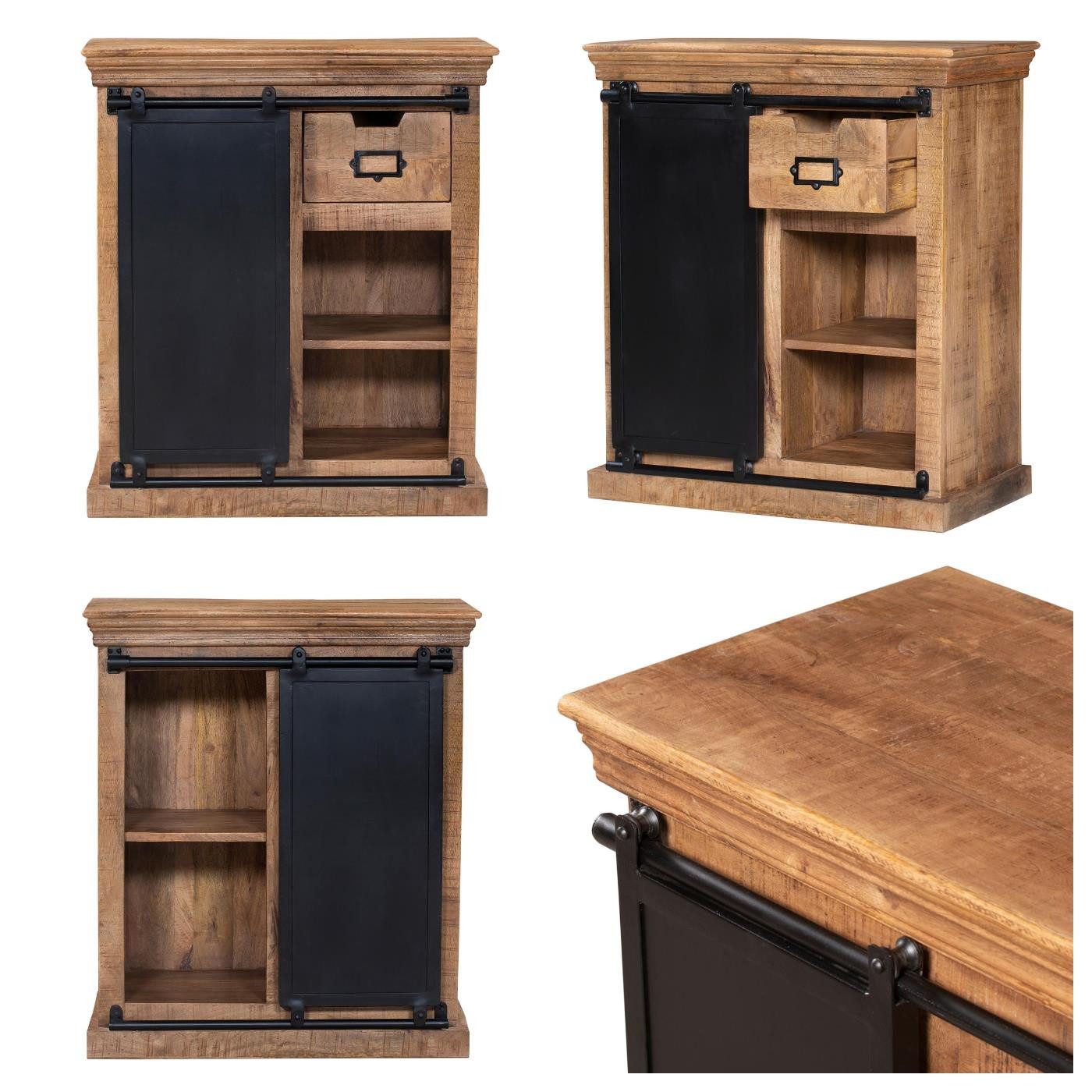 baario Kommode Kommode SELCE Industrial klein, massiv edles Mangoholz Sideboard Design Schiebetüre