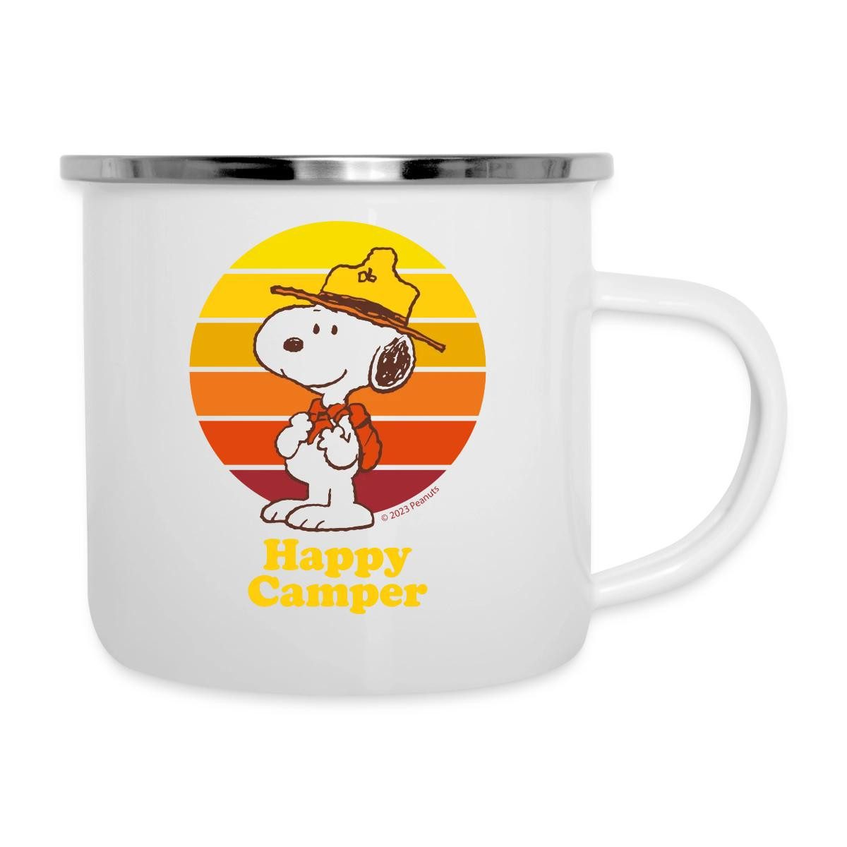 Spreadshirt Tasse Peanuts Snoopy Happy Camper Camping-Becher, Metall