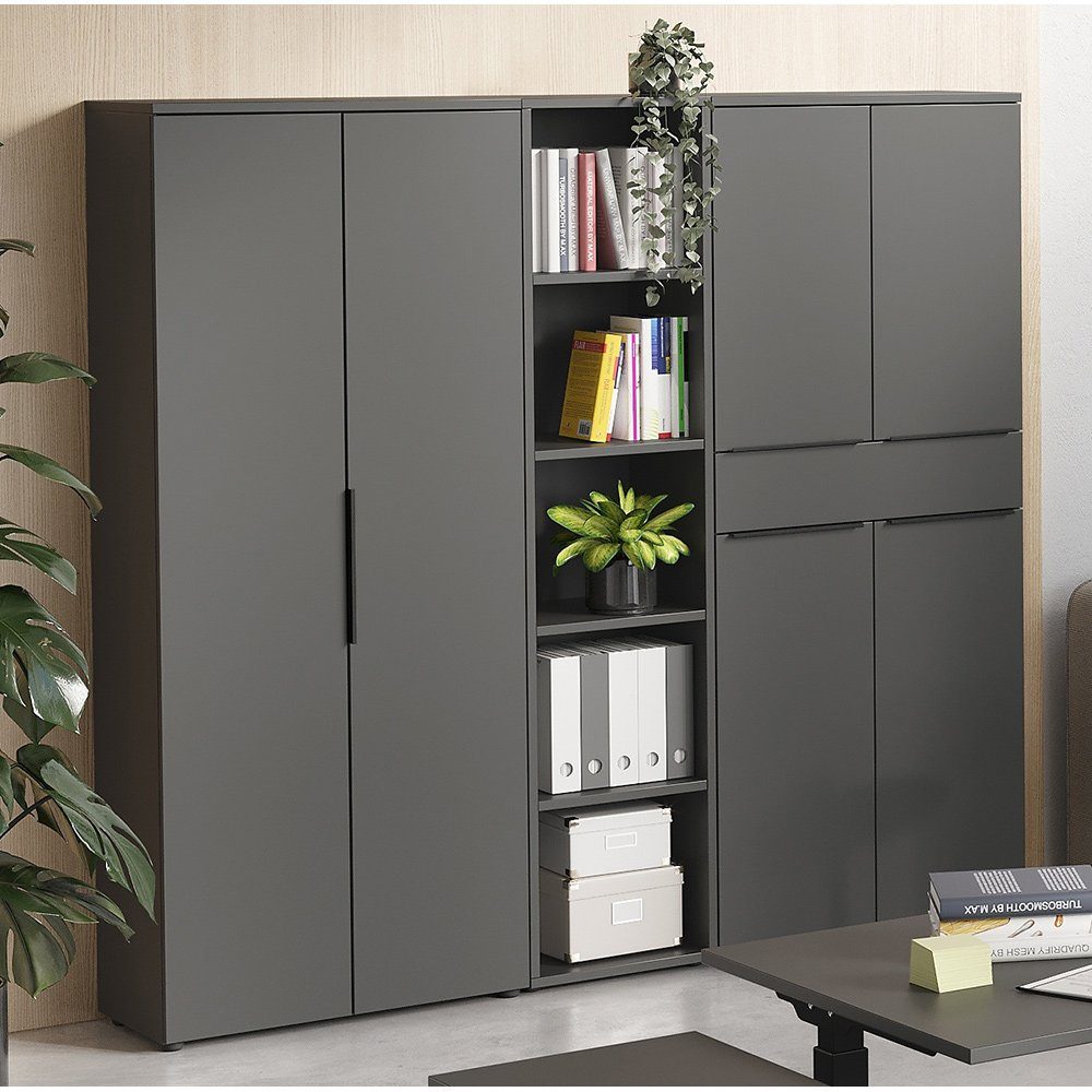 Lomadox Büromöbel-Set MEMPHIS-01, (Spar-Set, 3-tlg., Aktenschrank Büroschrank Aktenregal), Büroschränke graphit, 2 Aktenschränke, 1 Regal