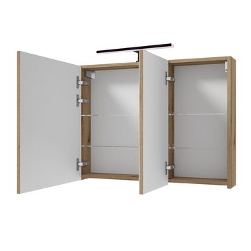Lomadox Spiegelschrank RIVA-107 80 cm in Eiche, 2 Türen, inkl. LED Beleuchtung