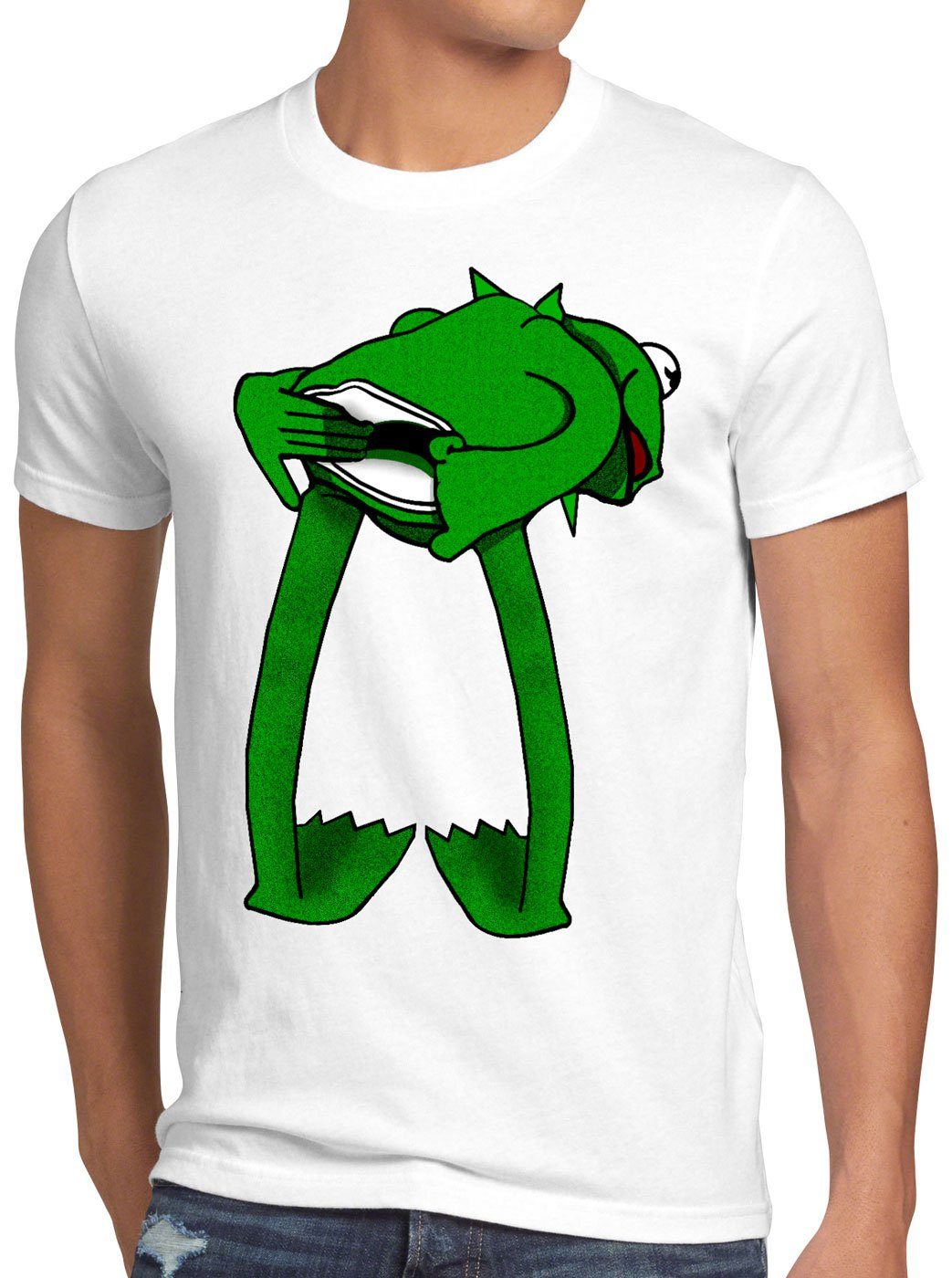 style3 Print-Shirt Herren T-Shirt Kermit Frosch handpuppe weiß | T-Shirts