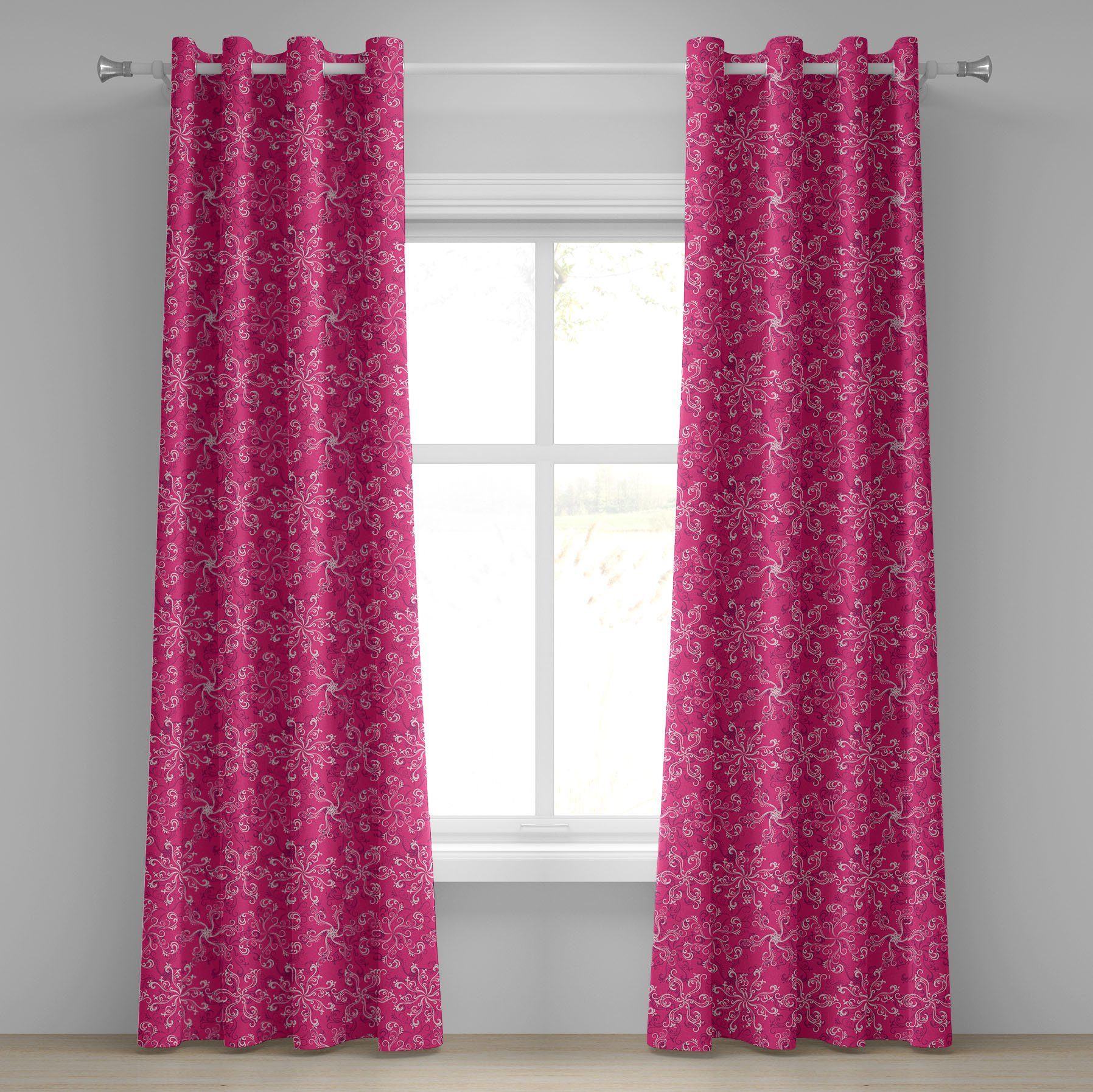 Gardine Dekorative 2-Panel-Fenstervorhänge für Schlafzimmer Wohnzimmer, Abakuhaus, Hot Pink Frühling blühen Bloom