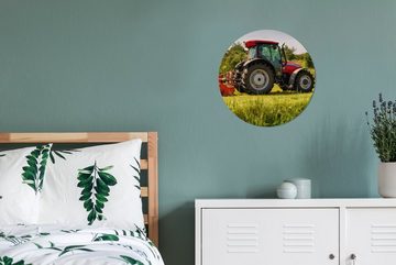 MuchoWow Wandsticker Traktor - Rot - Natur - Grün - Landleben (1 St), Tapetenkreis für Kinderzimmer, Tapetenaufkleber, Rund, Wohnzimmer