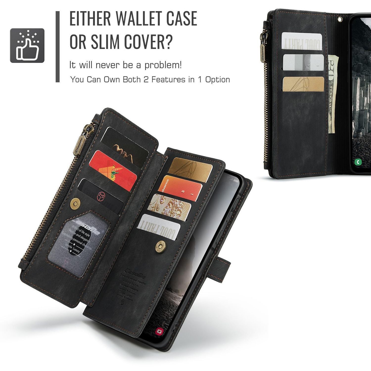 CaseMe Handyhülle Für Samsung Galaxy A56 / A36 Kunstleder Multifunktion Tasche Schwarz, Kunst-Leder Schutz Tasche Smart Case Multifunktion