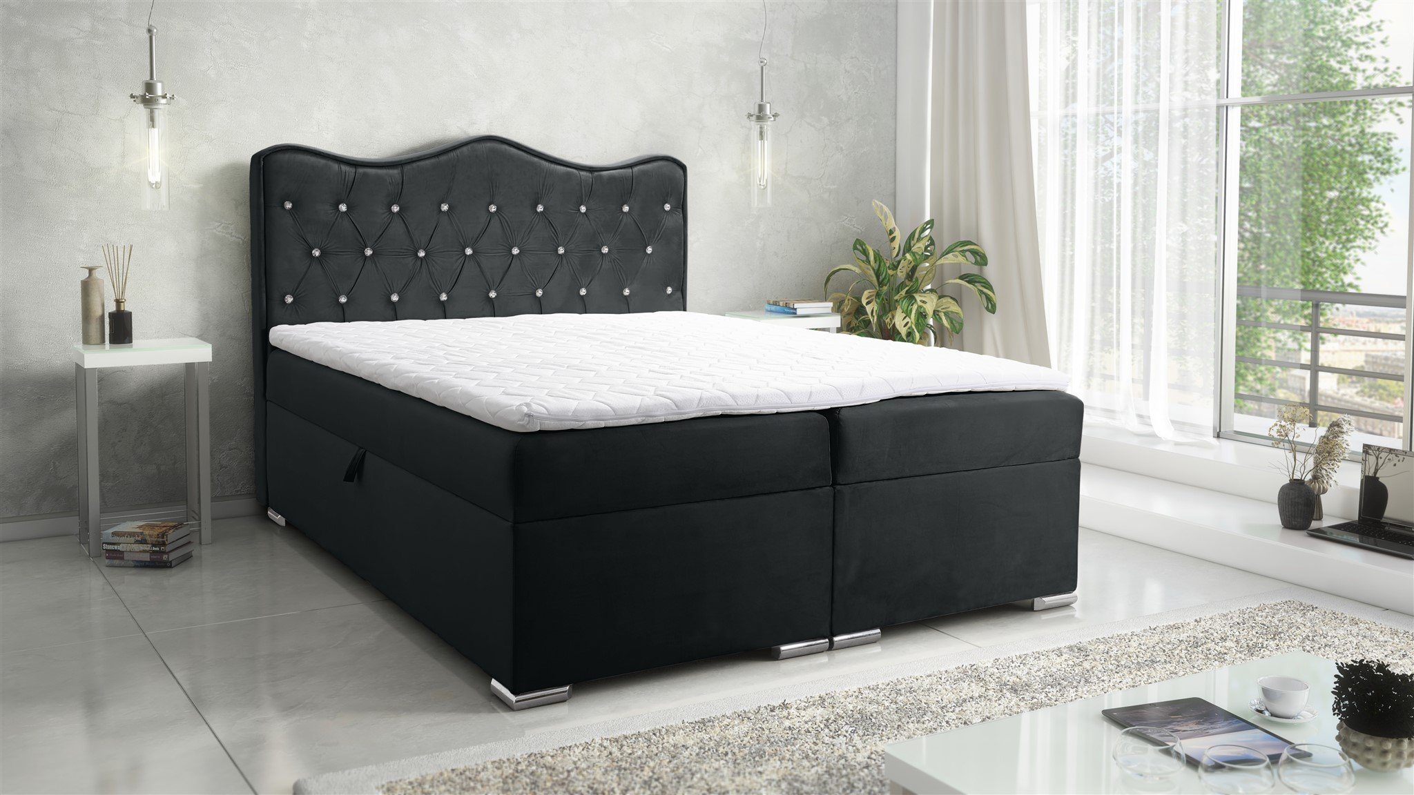 Fun Möbel Boxbett Schlafzimmerbett SULTAN New in Stoff Velvet X (inkl. Kaltschaumtopper und Bettkästen)
