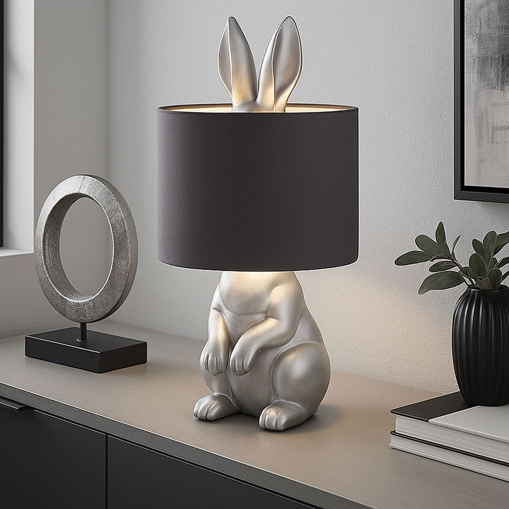 GLOBO LIGHTING LED Nachttischlampe, Leuchtmittel inklusive, Warmweiß, Tischleuchte Nachttischlampe Kaninchen Silber LED