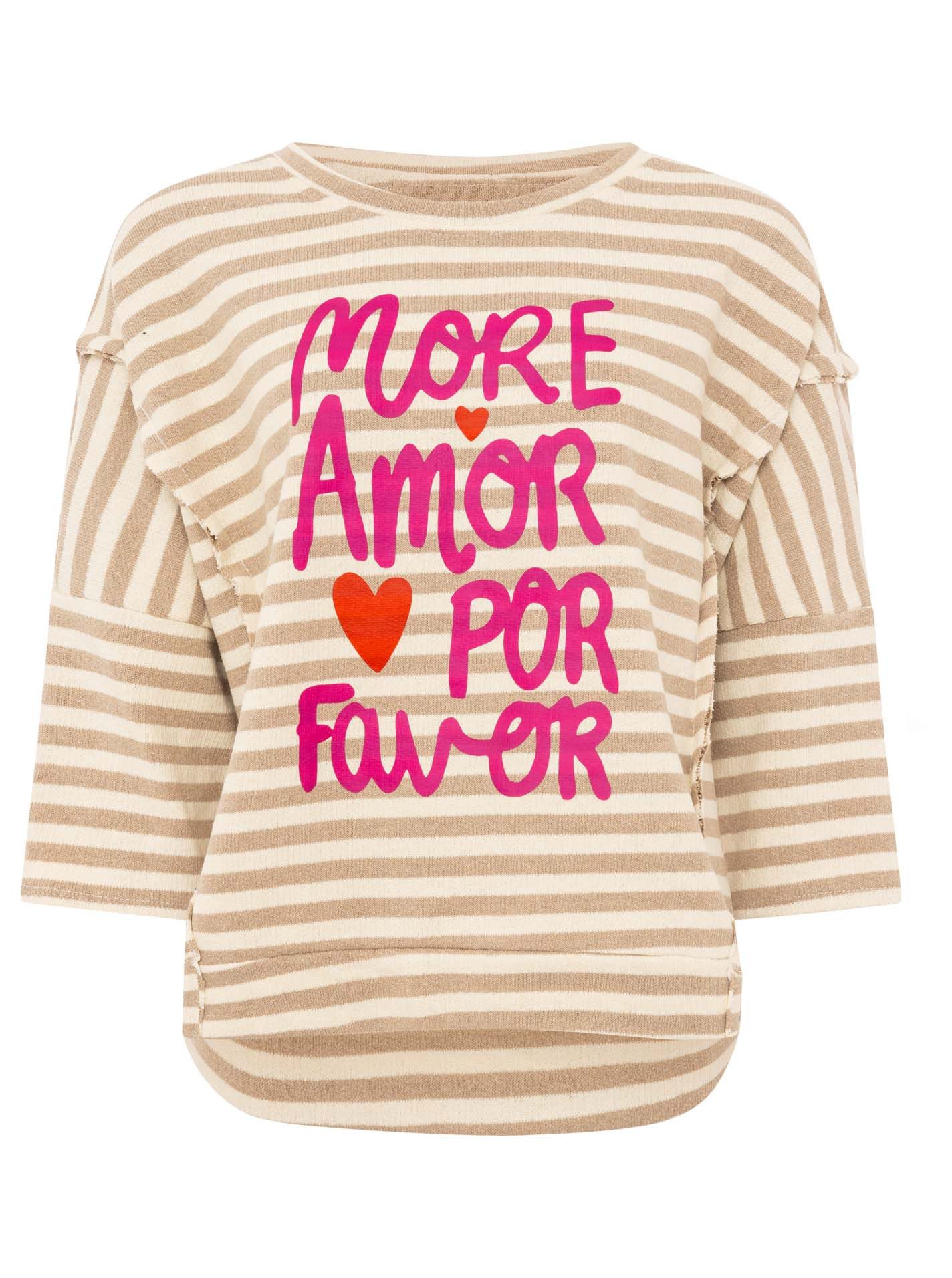 Zwillingsherz Streifenpullover "More Amor Por Favor " gestreift, Rundhals, große Aufschrift