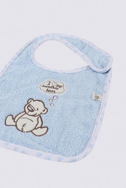 Ecocotton Badeponcho Baby Poncho Set TWIN BEARS BLUE aus 100% Bio Baumwolle (4-teilig), Baumwolle (Bio- GOTS-zertifiziert), Kapuze, Lätzchen mit Knopf, Poncho zum Überziehen, Bio Baumwolle