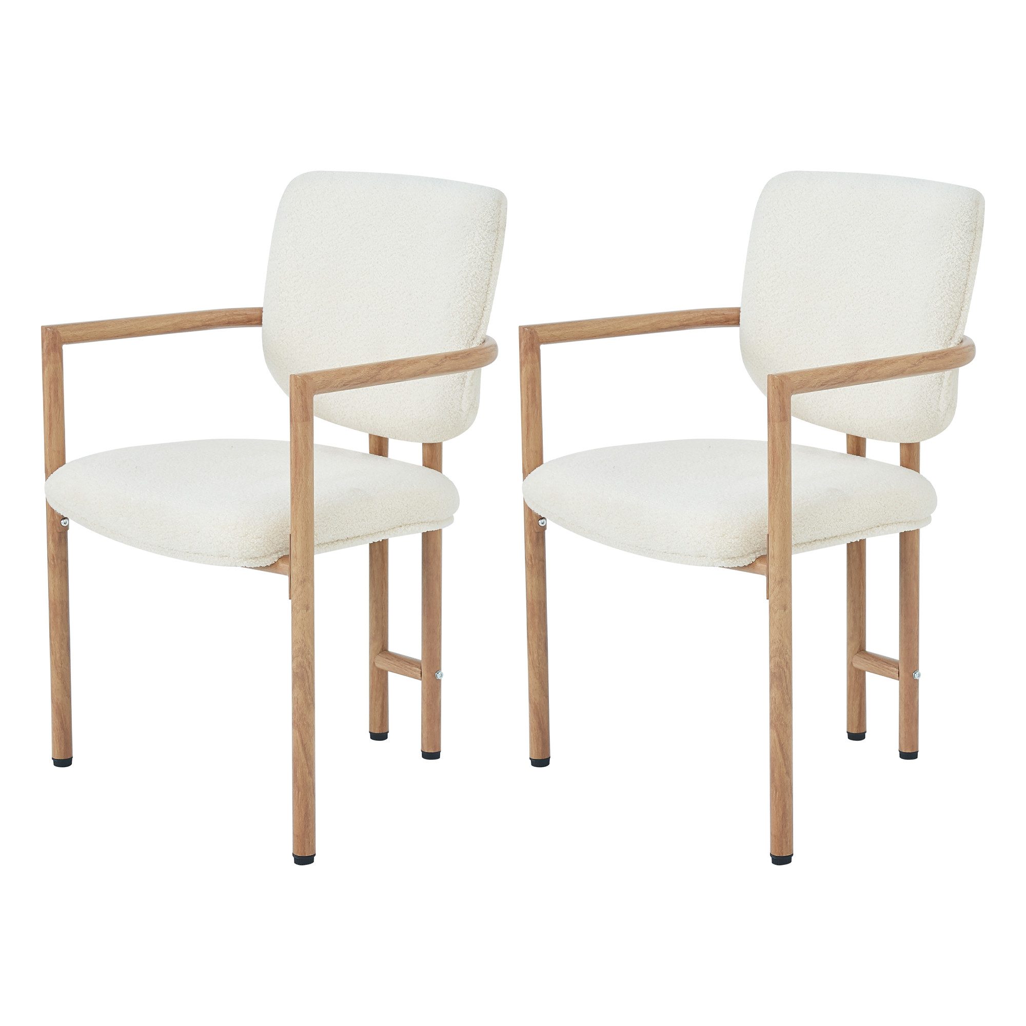 Flieks Esszimmerstuhl Gestell aus Metall in Holzoptik, Bezug aus Bouclé-Stoff (Set, 2 St), 2er Set Polsterstühle mit Armlehnen Wohnzimmerstuhl Beige
