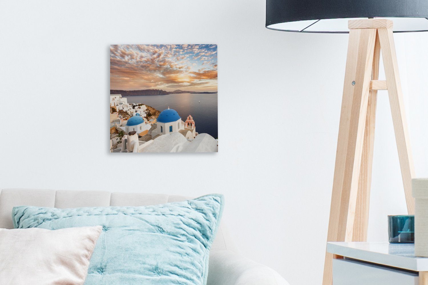 Bilder in Wohnzimmer dem Wasser Schlafzimmer Sonnenaufgang St), OneMillionCanvasses® Leinwandbild für Oia über (1 Griechenland, Leinwand
