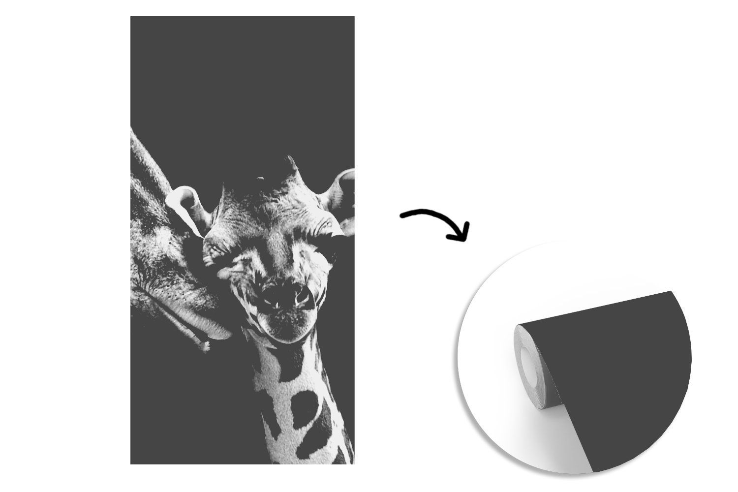MuchoWow Fototapete Tiere Schwarz - Giraffe Küche, Schlafzimmer Vliestapete Porträt, - - für - Fototapete (2 Wohnzimmer Weiß bedruckt, Matt, St)