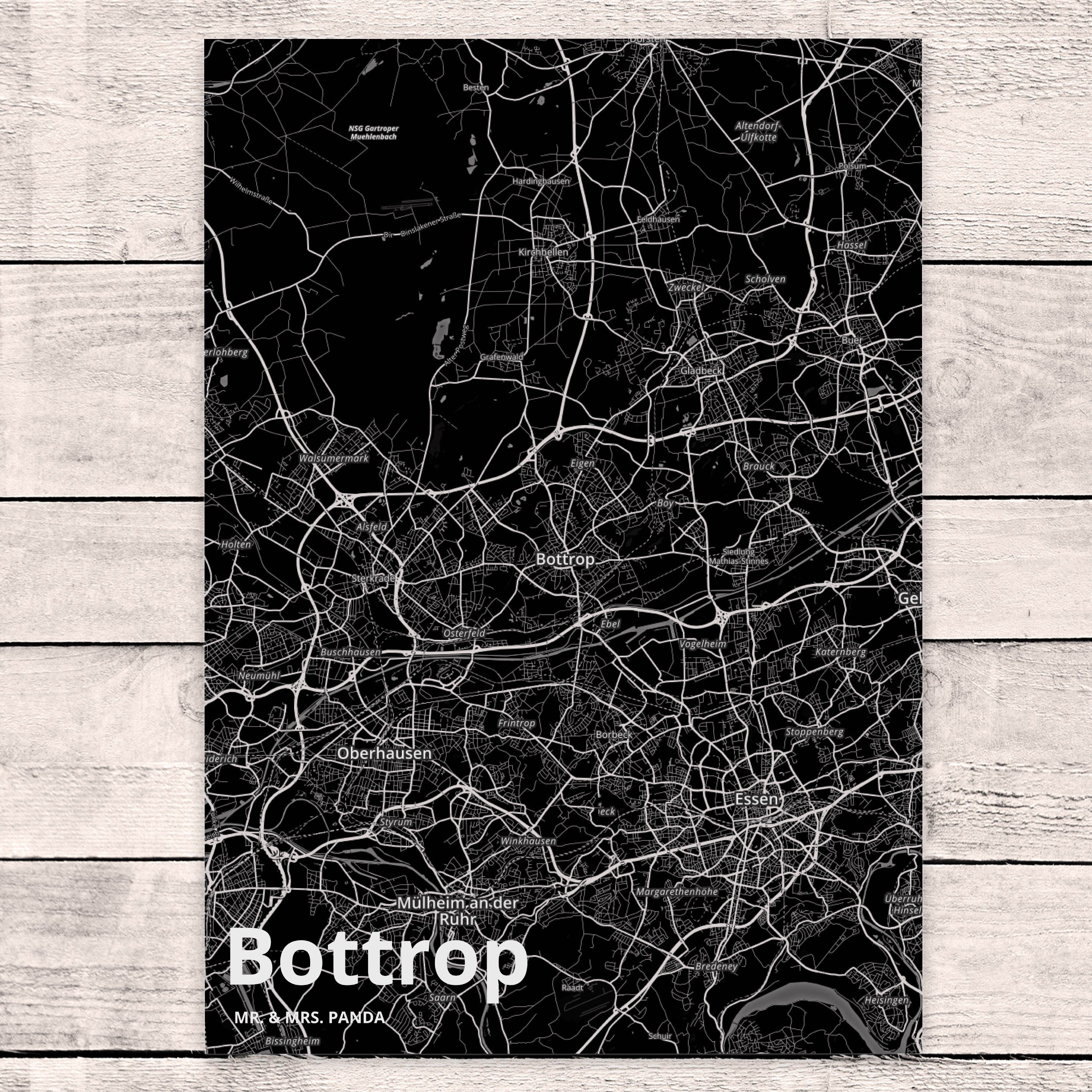 Mr. Grußkarte, Karte Stadt, Panda Bottrop Mrs. Stadt Dorf Geschenk, Map Postkarte Landkarte & -
