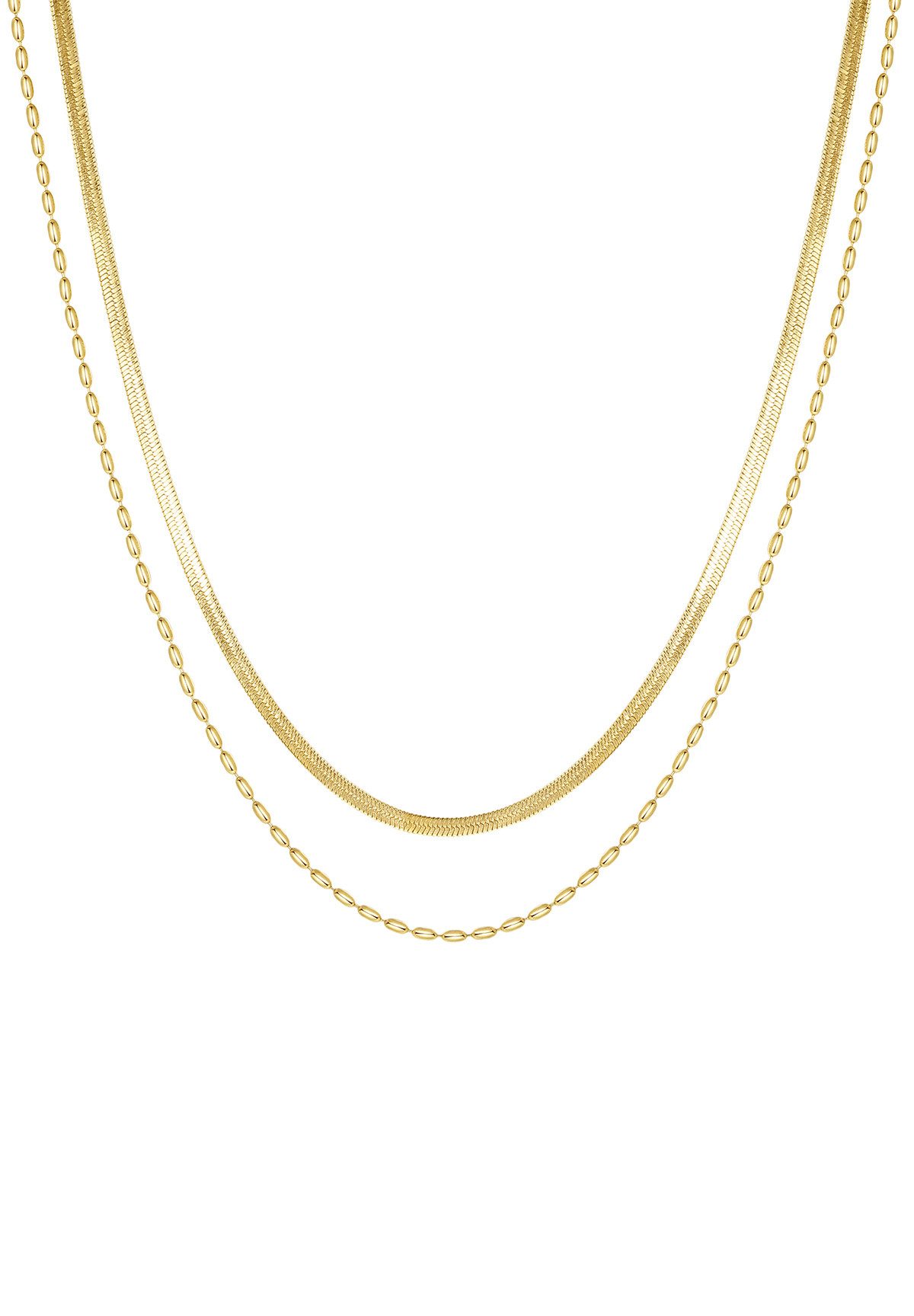 Hey Happiness Collierkettchen Dual-Design, Damen Layer Kette, 2er Schlange und Kugelkette, wasserfest
