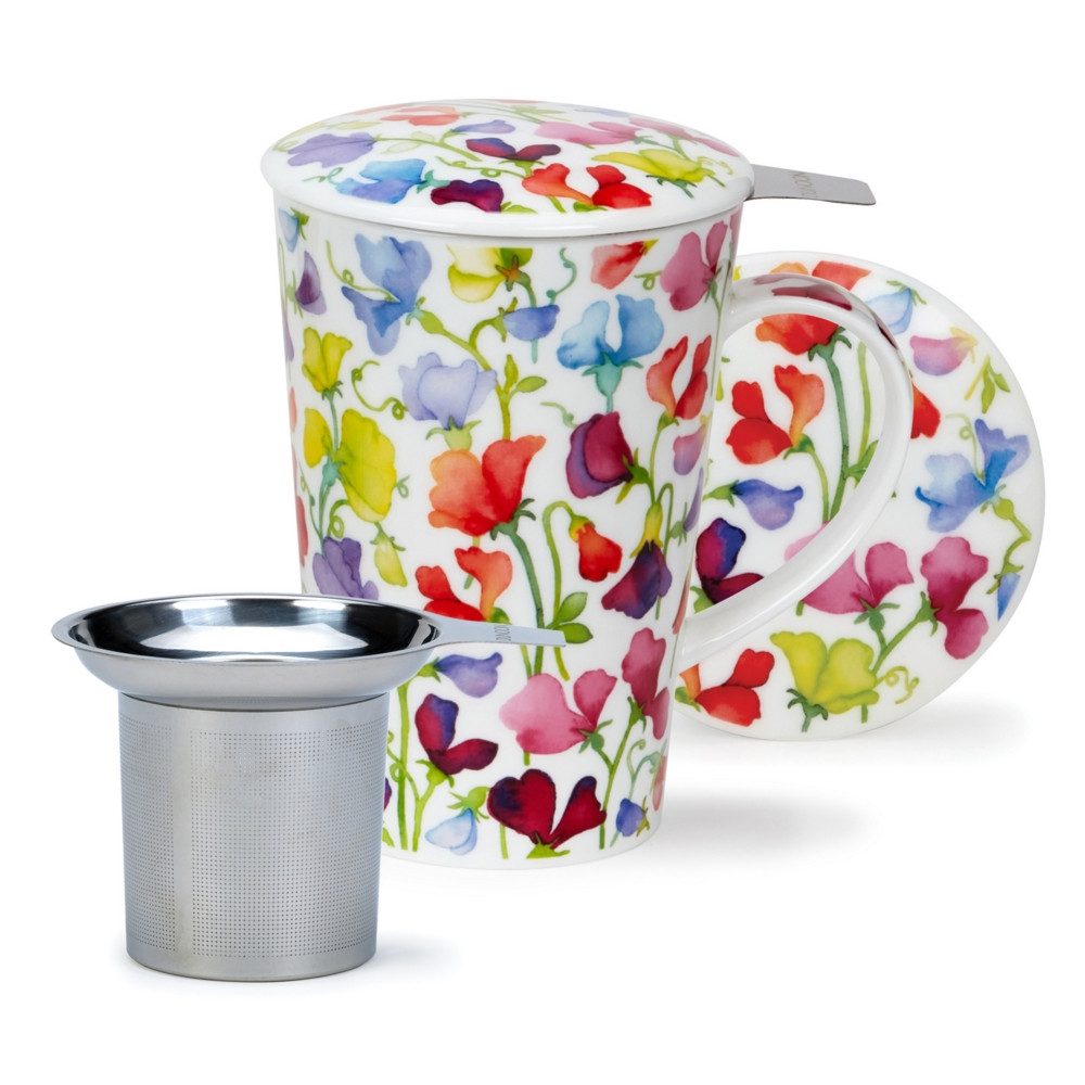 Dunoon Tasse Floral Fiesta Edelstahl-Teesieb Deckel Shetland 0,44 l Fine Bone China, 1-tlg.