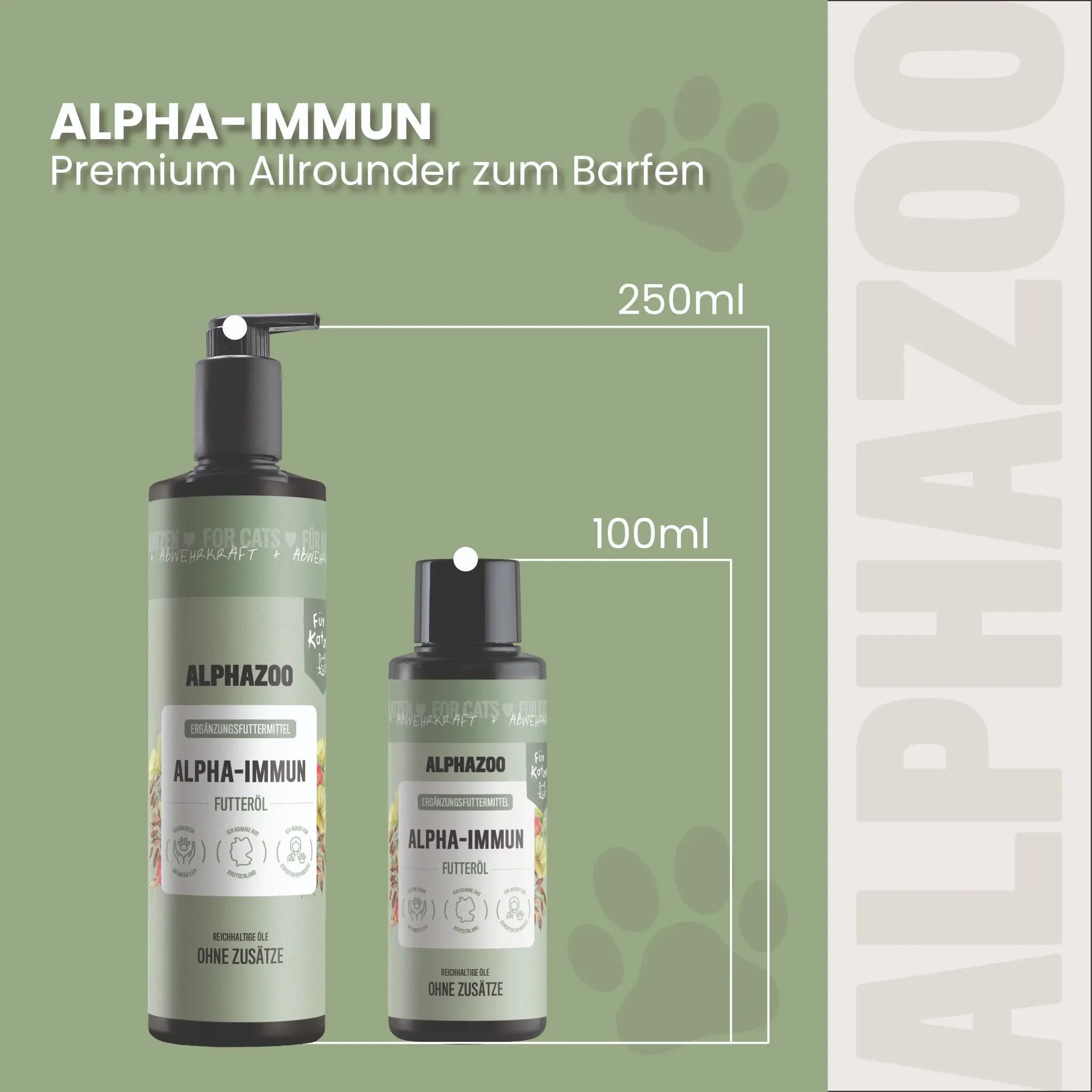 ALPHAZOO Alpha-Immun Futteröl für Katzen 250 ml, Futteröl für Abwehrkräfte und Vitalität, Ergänzungsfutter für: Katzen, Kaltgepresste Ölmischung für das Immunsystem
