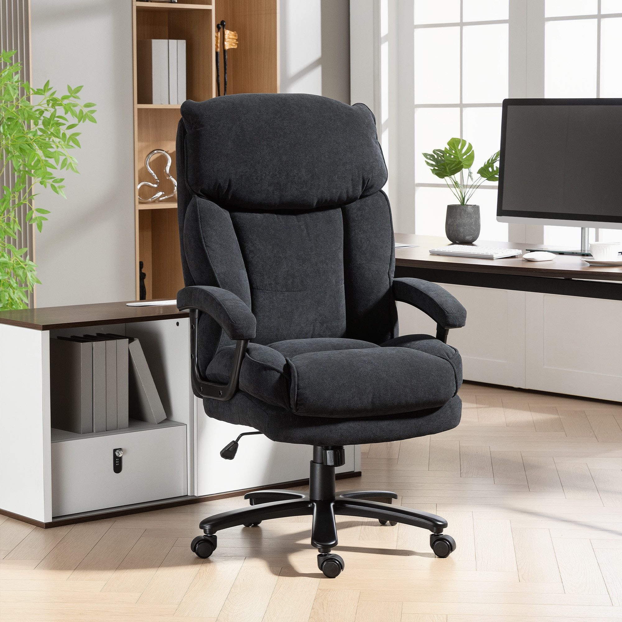 HOMCOM Bürostuhl Chefsessel mit Hoher Rückenlehne, Wippfunktion, Schreibtischstuhl (Set, 1 St), Belastbar bis 200 kg, hoher Rücken
