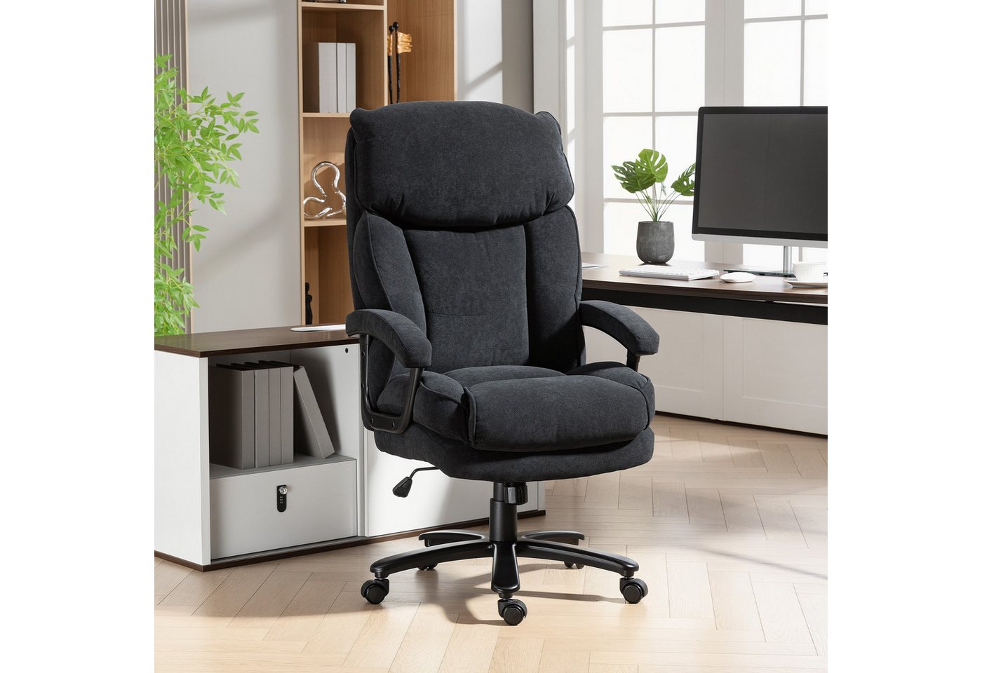 HOMCOM Bürostuhl Chefsessel mit Hoher Rückenlehne, Wippfunktion, Schreibtischstuhl (Set, 1 St), Belastbar bis 200 kg, hoher Rücken