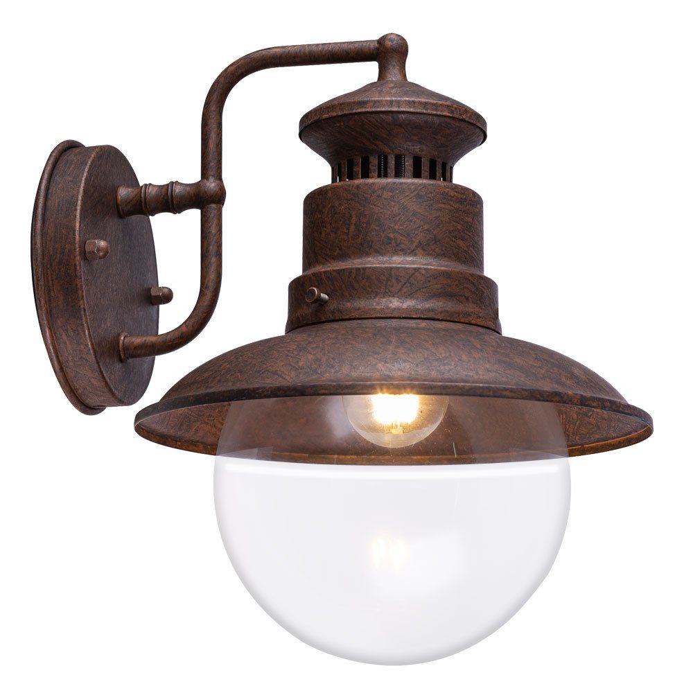 etc-shop Außen-Wandleuchte, Leuchtmittel inklusive, Warmweiß, Wand Vintage Außen Beleuchtung rostfarben Laterne Fassaden im Lampe