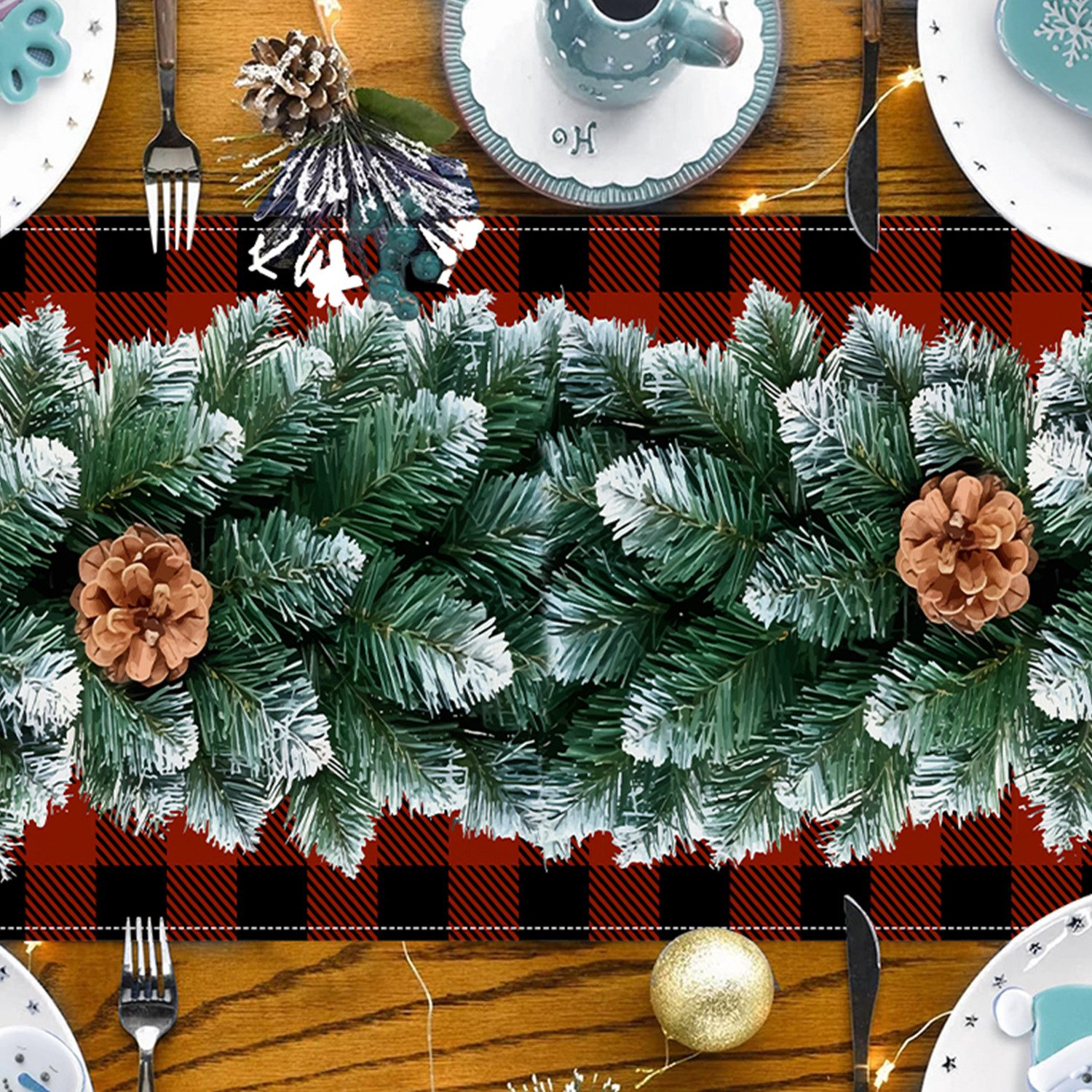 LAPAPRO Tischläufer Weihnachtlicher Leinen Tischläufer Druck, Festliche Tischdekoration