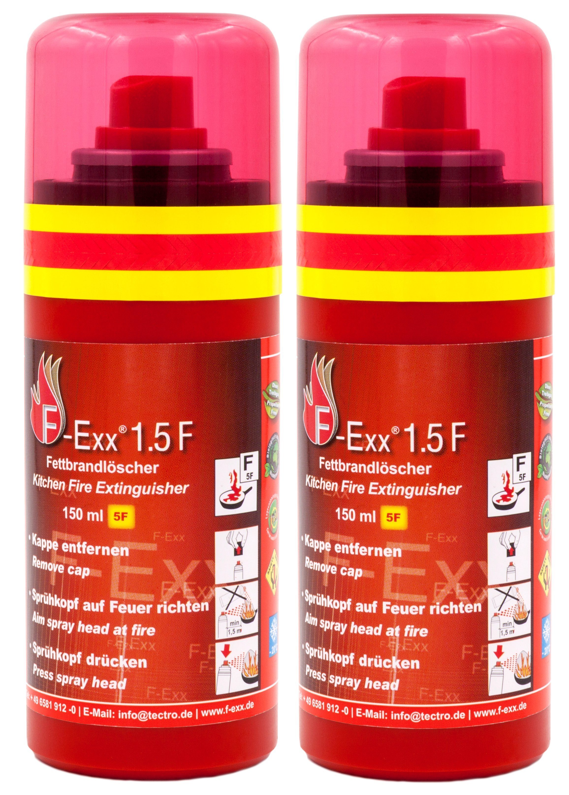 F-Exx Feuerlöschspray Für sicheres Kochen - Küche, Grill und Zuhause - 1.5 F, Elastomer-Kraftkörper (kein Treibgas), Schaum, (2-St) Treibgasfrei