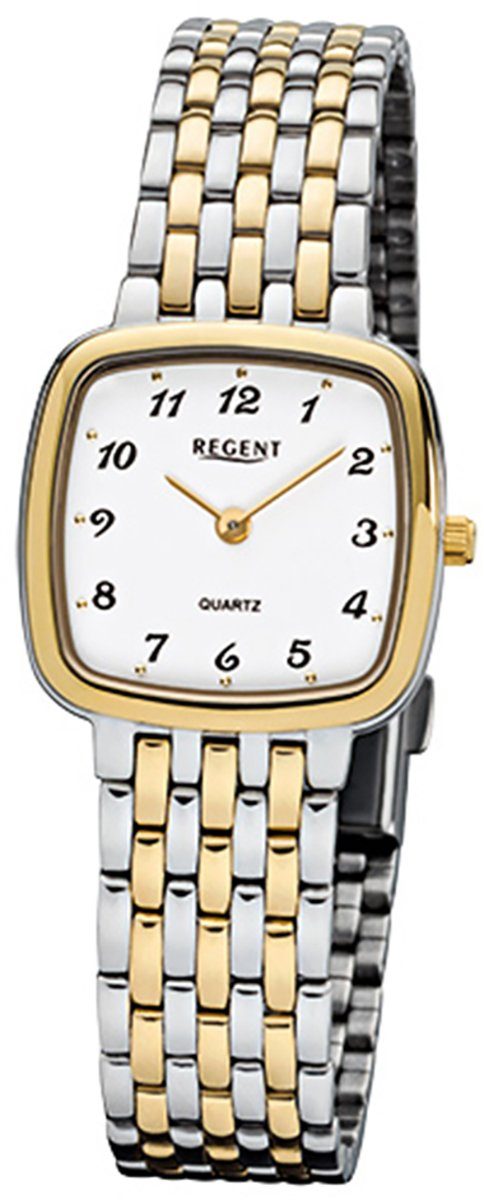 Damen-Armbanduhr Quarzuhr klein Edelstahl, ionenplattiert Analog, Regent Regent silber gold eckig, (ca. Armbanduhr Damen 25x25mm),