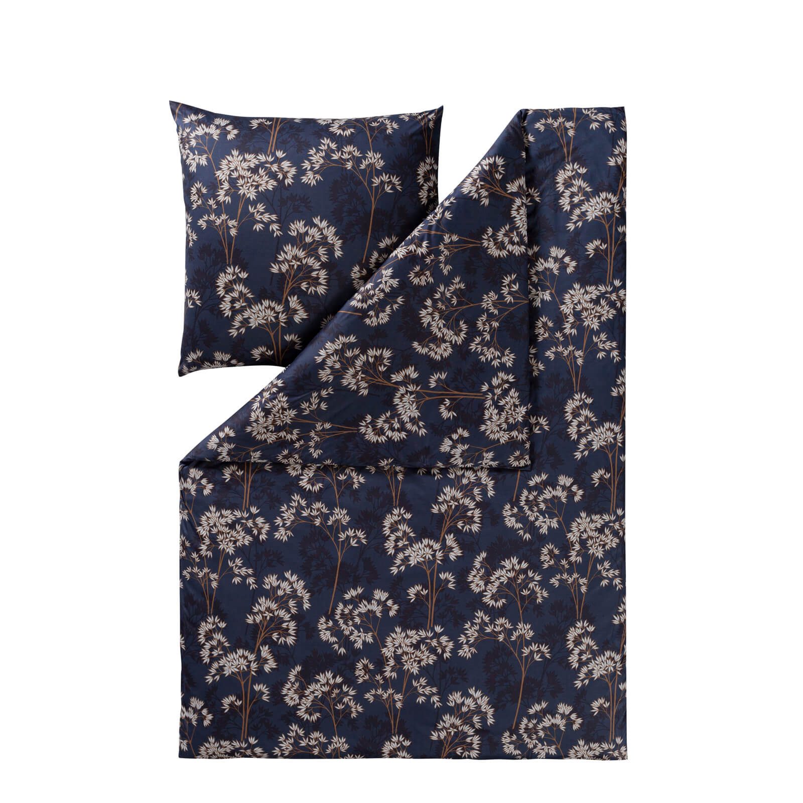 Estella Bettwäsche Riona 6969 625 Nachtblau, Interlock Jersey, 2 teilig, Natur, Blumen, Pflanzen