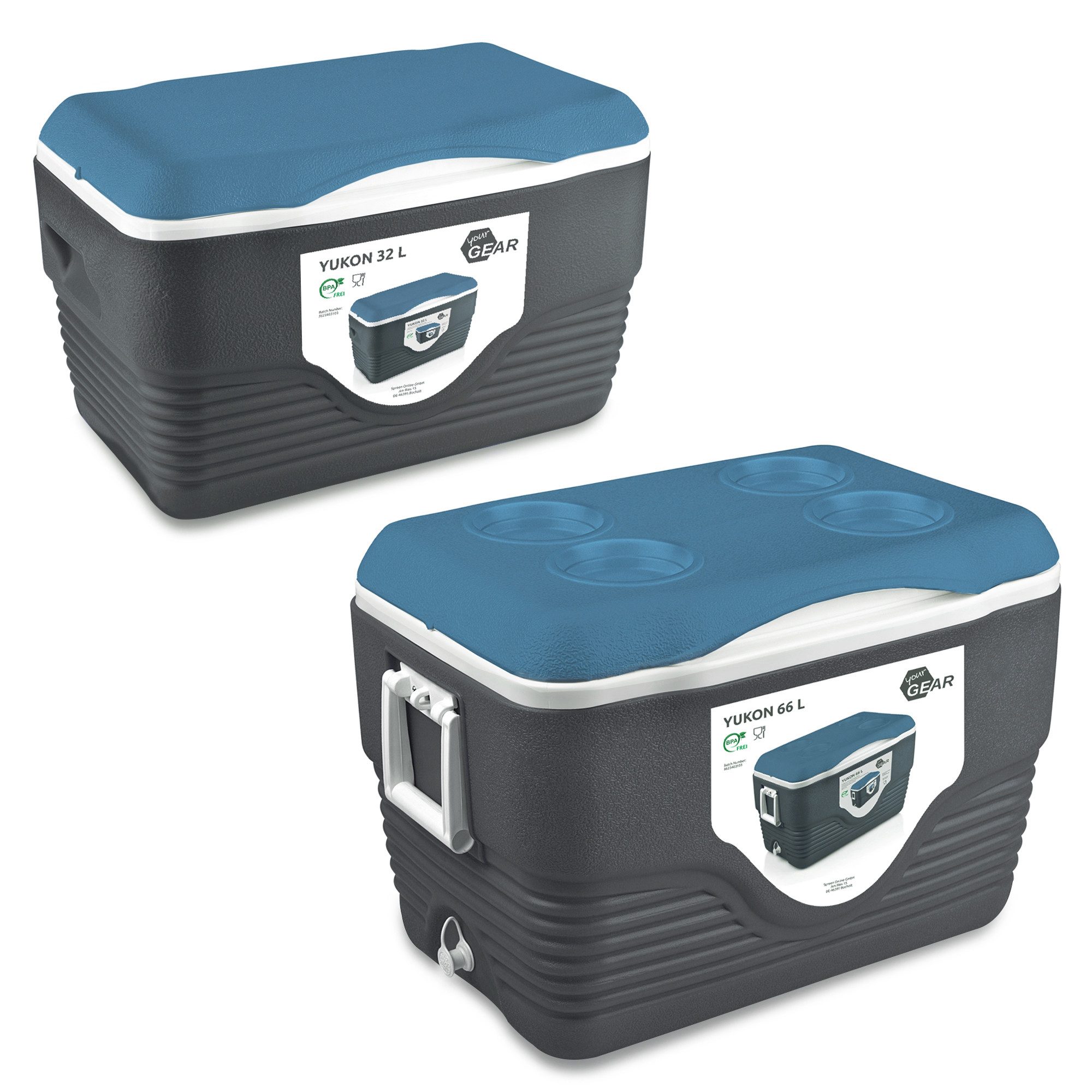 yourGEAR Thermobehälter your GEAR Yukon 66 L + 32 L Kühlbox Set 2 passive Kühlbehälter Thermo