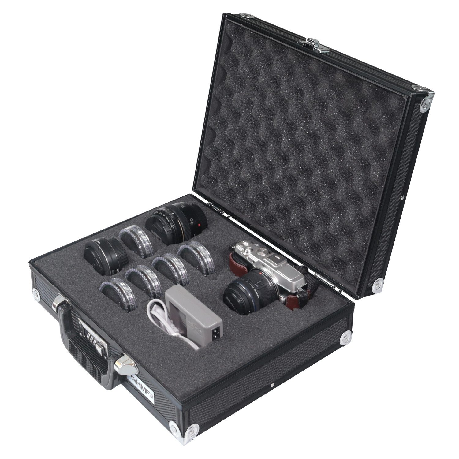HMF Kameratasche abschließbarer Alu Fotokoffer, Waffenkoffer mit Rasterschaumstoff, 36,5 x 29 x 12 cm, Schwarz