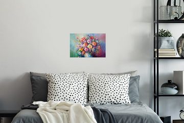 MuchoWow Wandsticker Blumen - Kunst - Malerei - Frühling - Blumenstrauß (1 St), Wandaufkleber, Wandtattoo, Selbstklebend, Wohnzimmer, Schlafzimmer