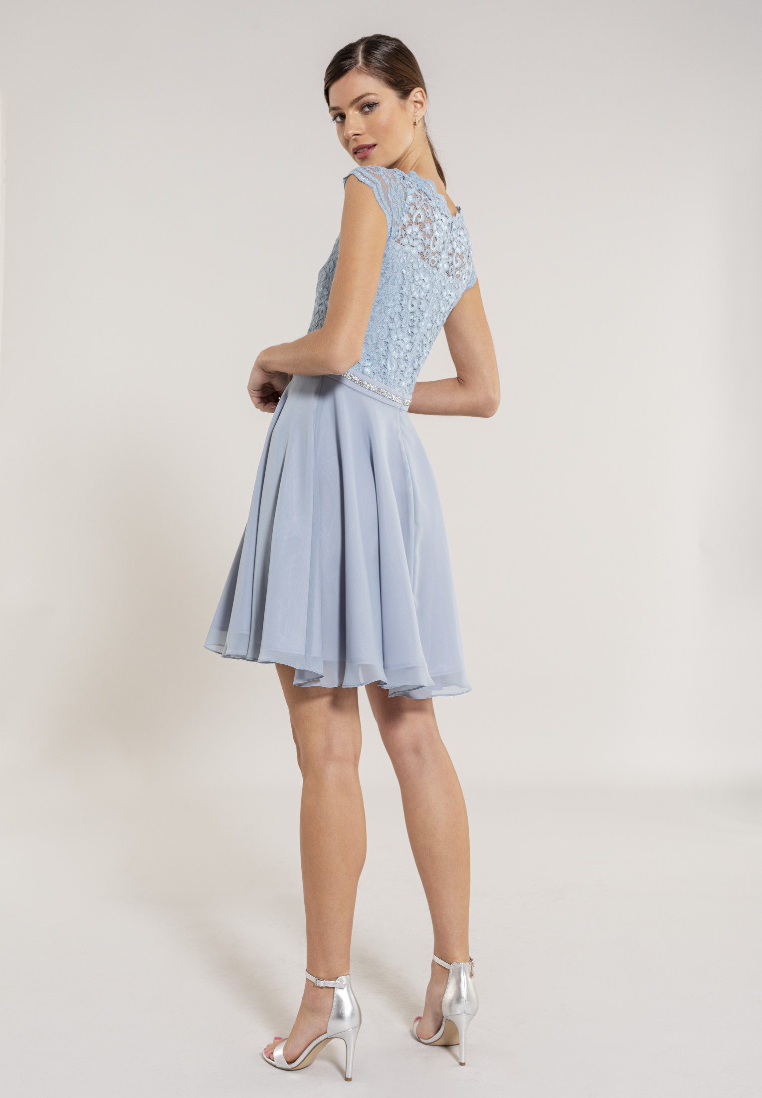SWING Cocktailkleid - Cocktailkleid mit elastischem Spitzentop Glitzer Gürtel
