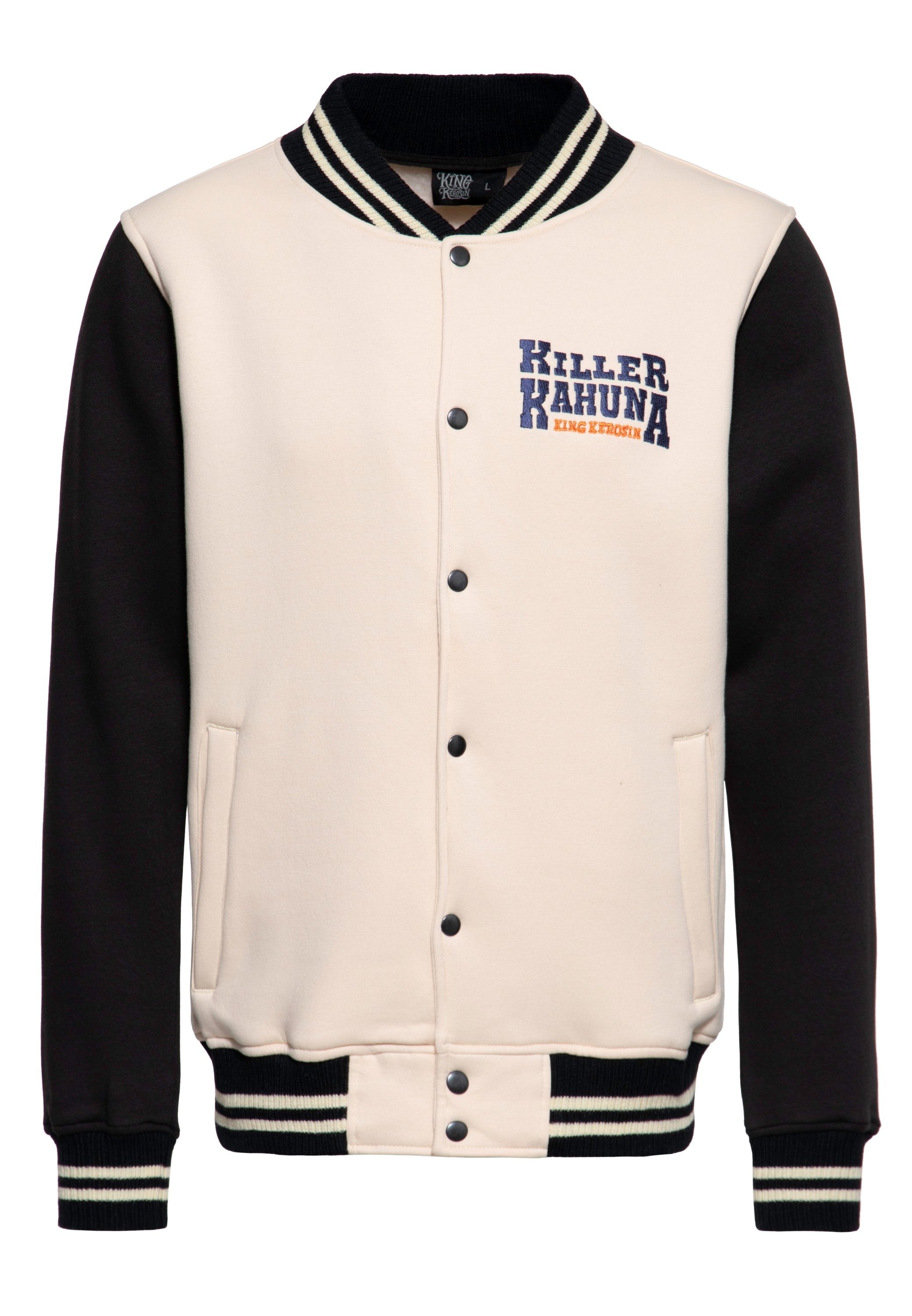 KingKerosin Collegejacke Killer Kahuna mit Artwork-Stickerei im Tiki-Style ecru