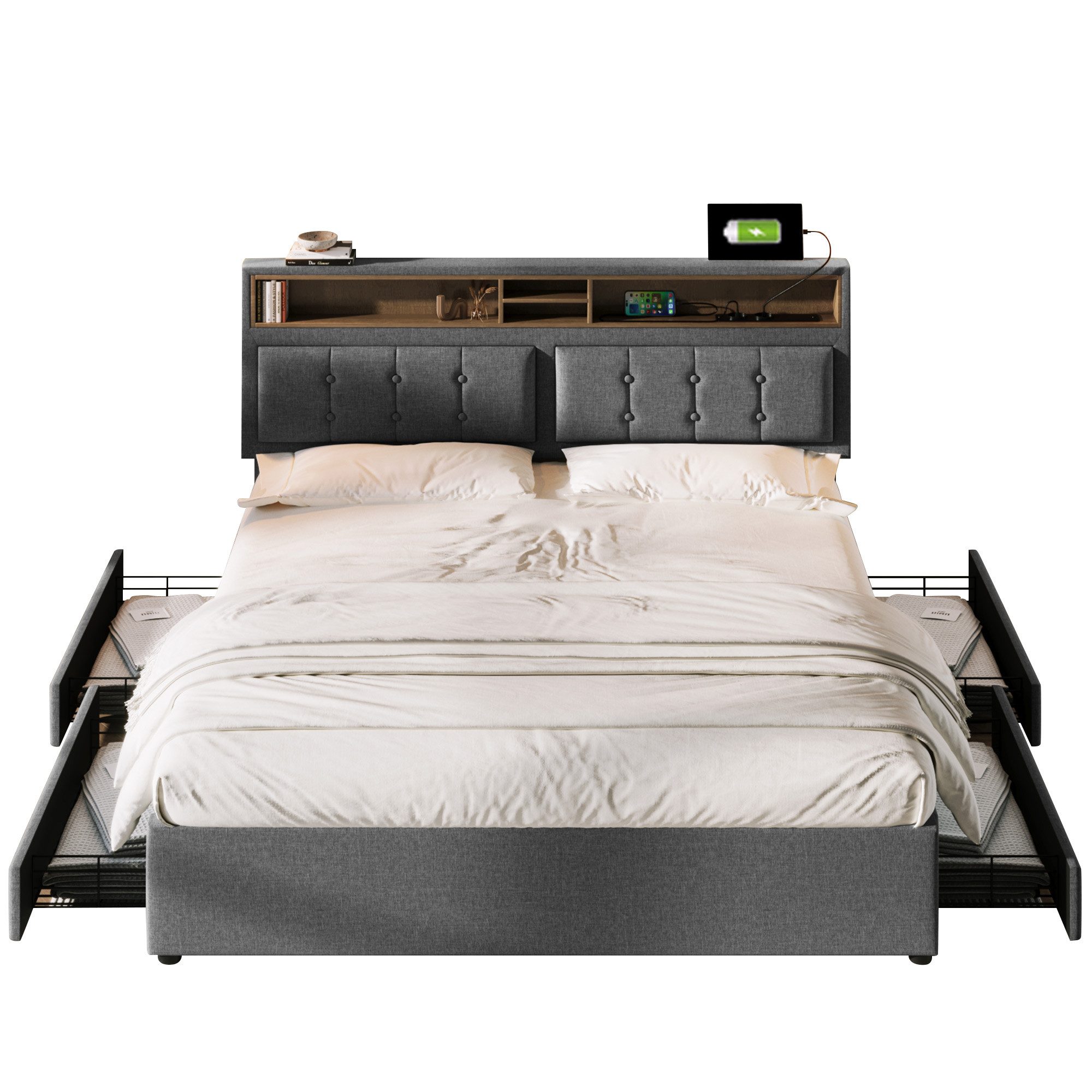 Flieks Polsterbett, Doppelbett mit USB/Typ-C Ladefunktion günstig online kaufen